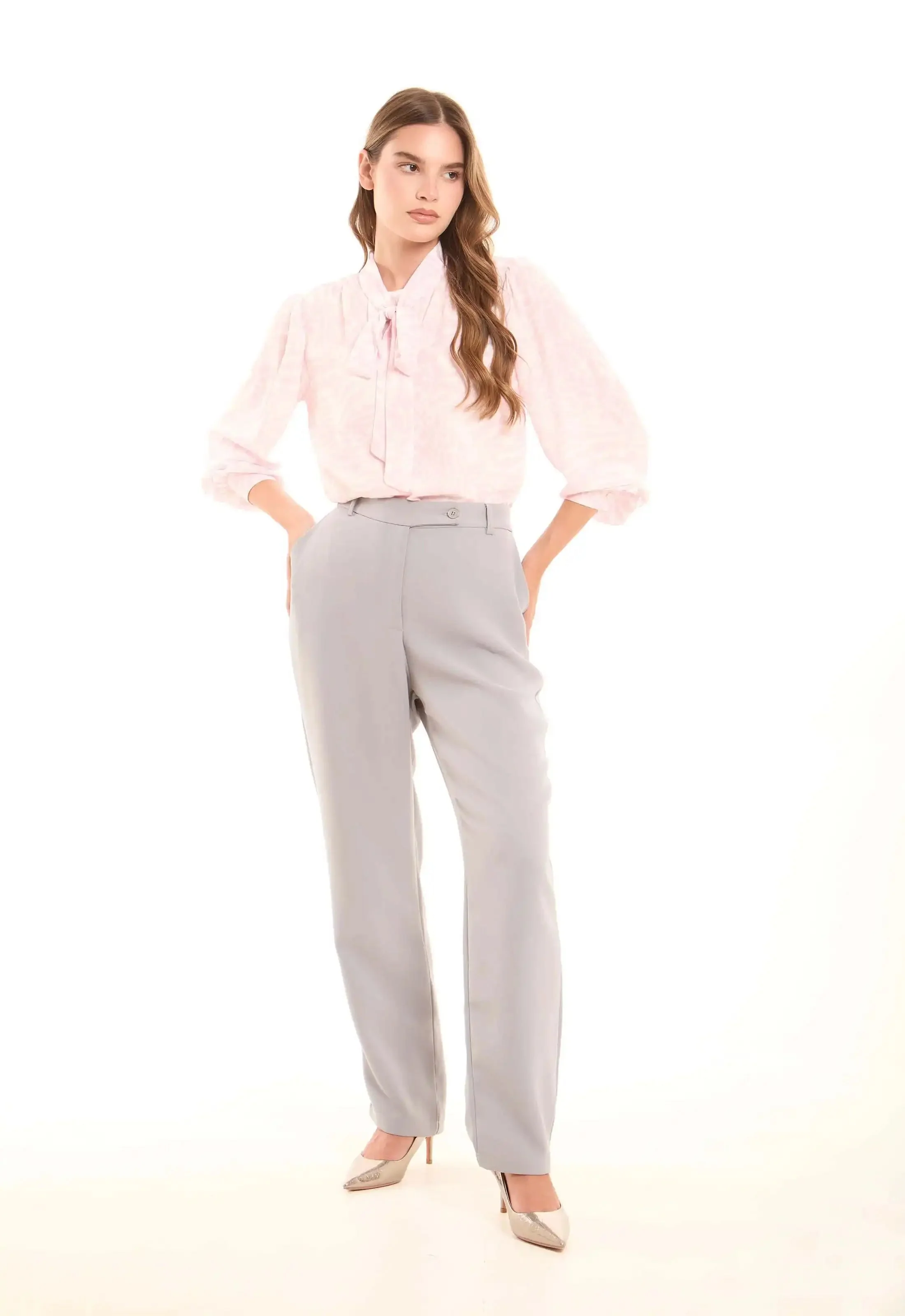 Soft Bow-Tie Blouse with Subtle Animal Print - Image 4