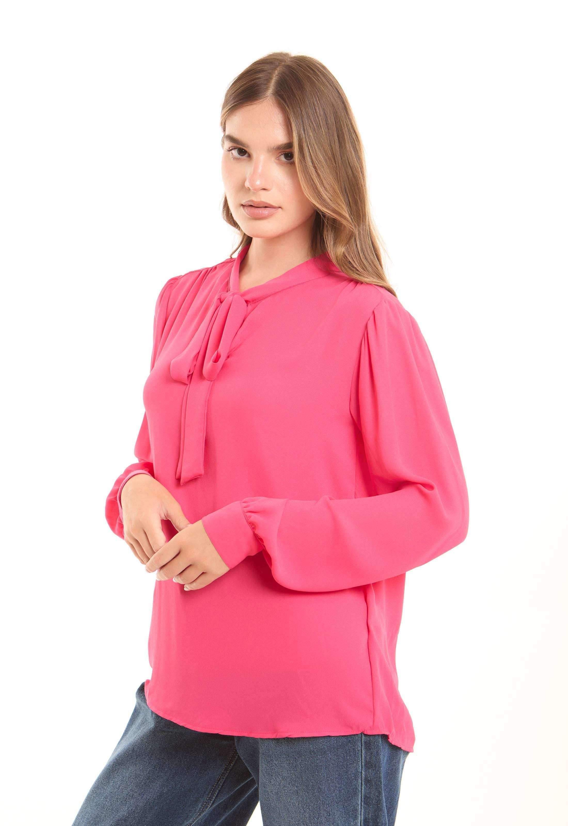 Chic Bow-Tie Solid Blouse - Image 2