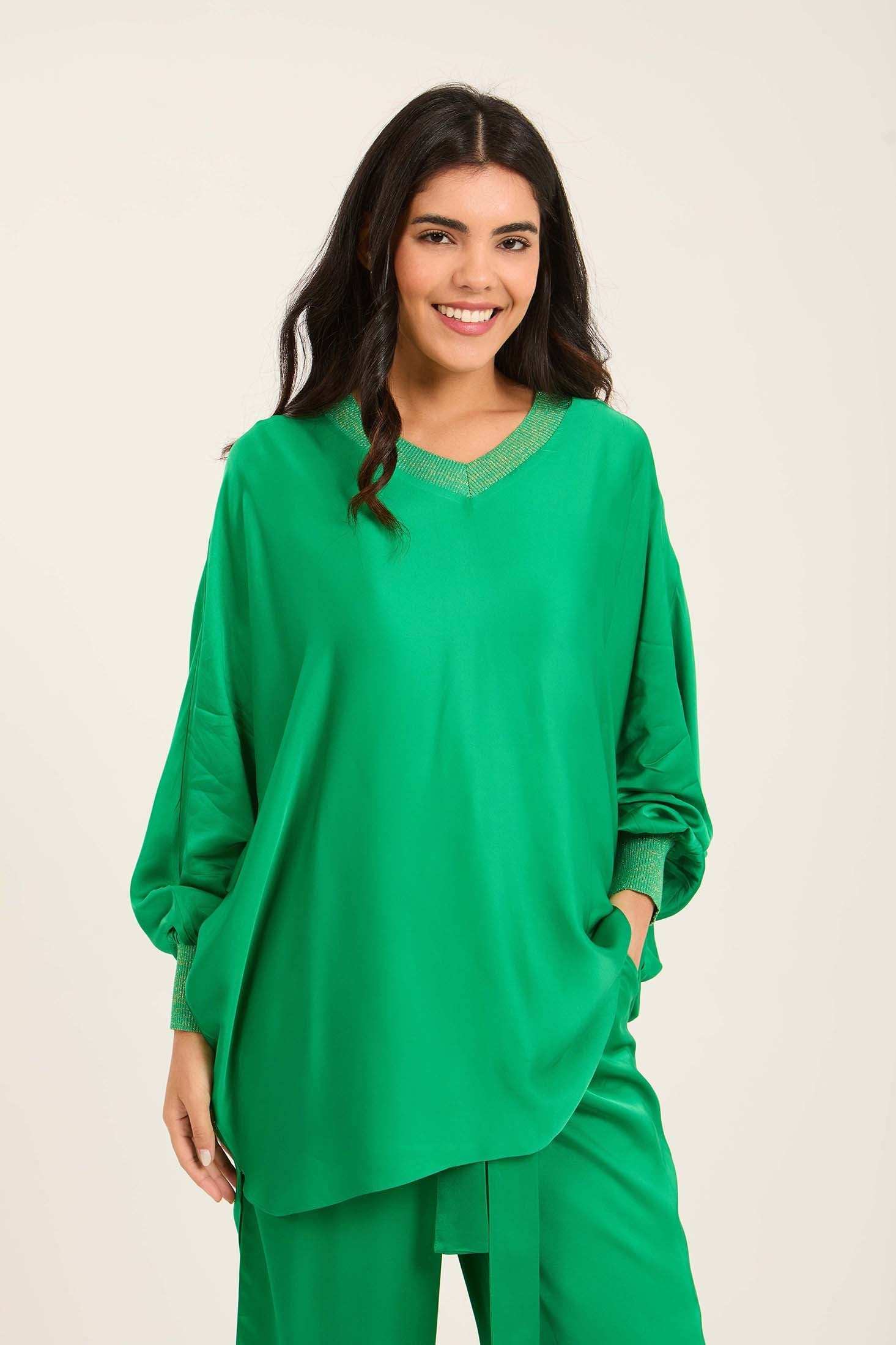 Colorful Ribbed V-Neck Elegant Tunic - Image 3