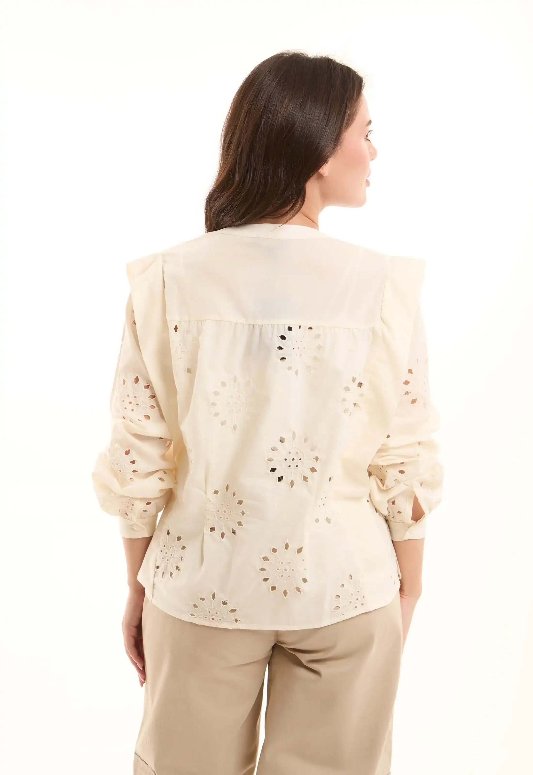 Embroidered Eyelet Shirt with Puff Shoulder Detail - Image 4