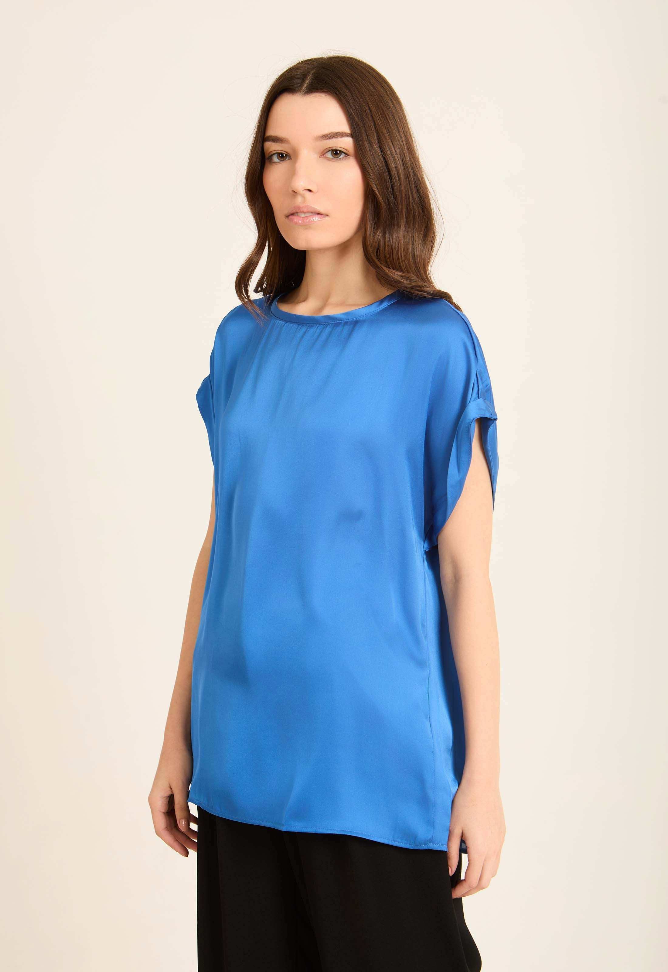 Roll-Up Short Sleeves Satin Top - Image 2