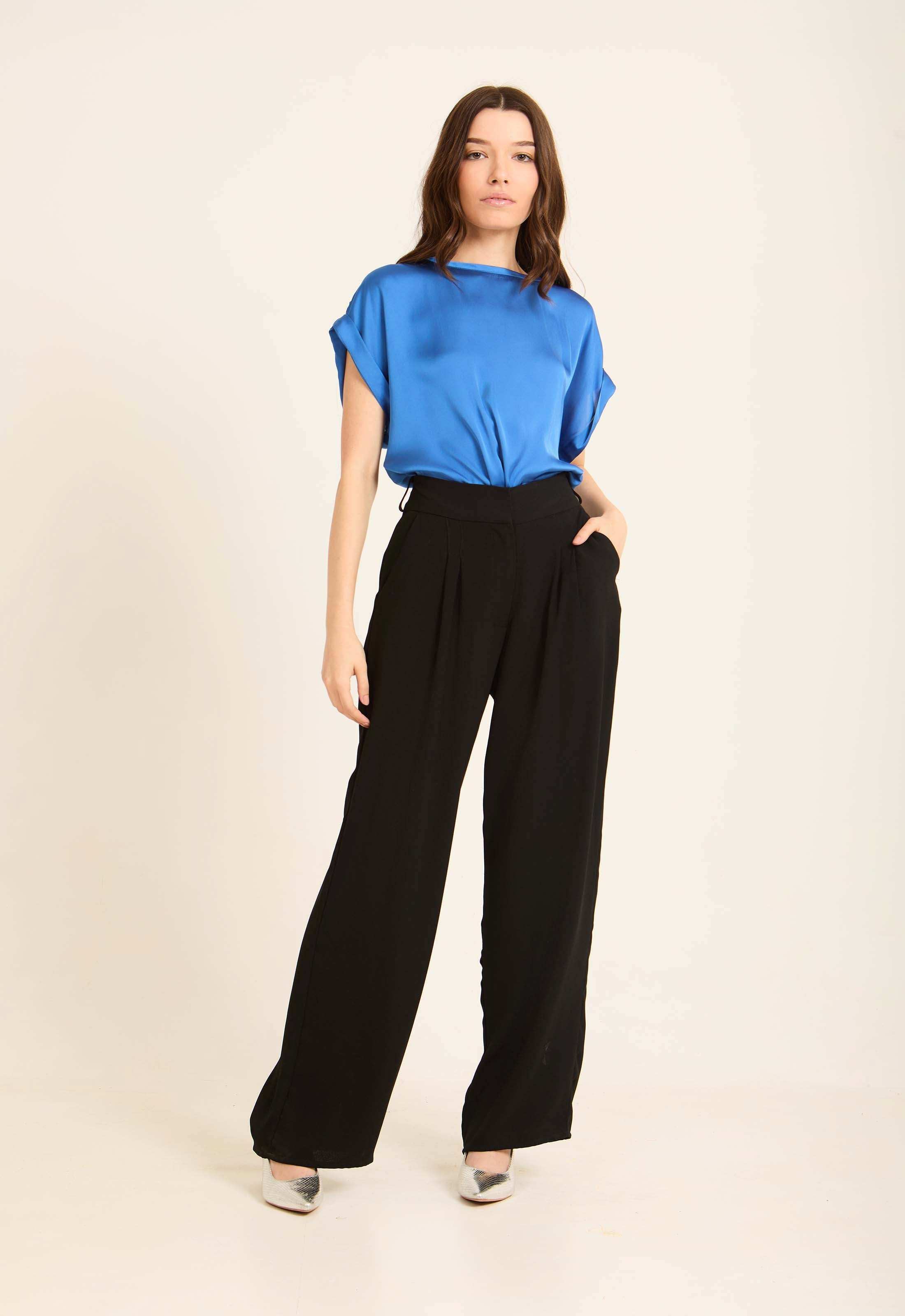 Roll-Up Short Sleeves Satin Top - Image 5