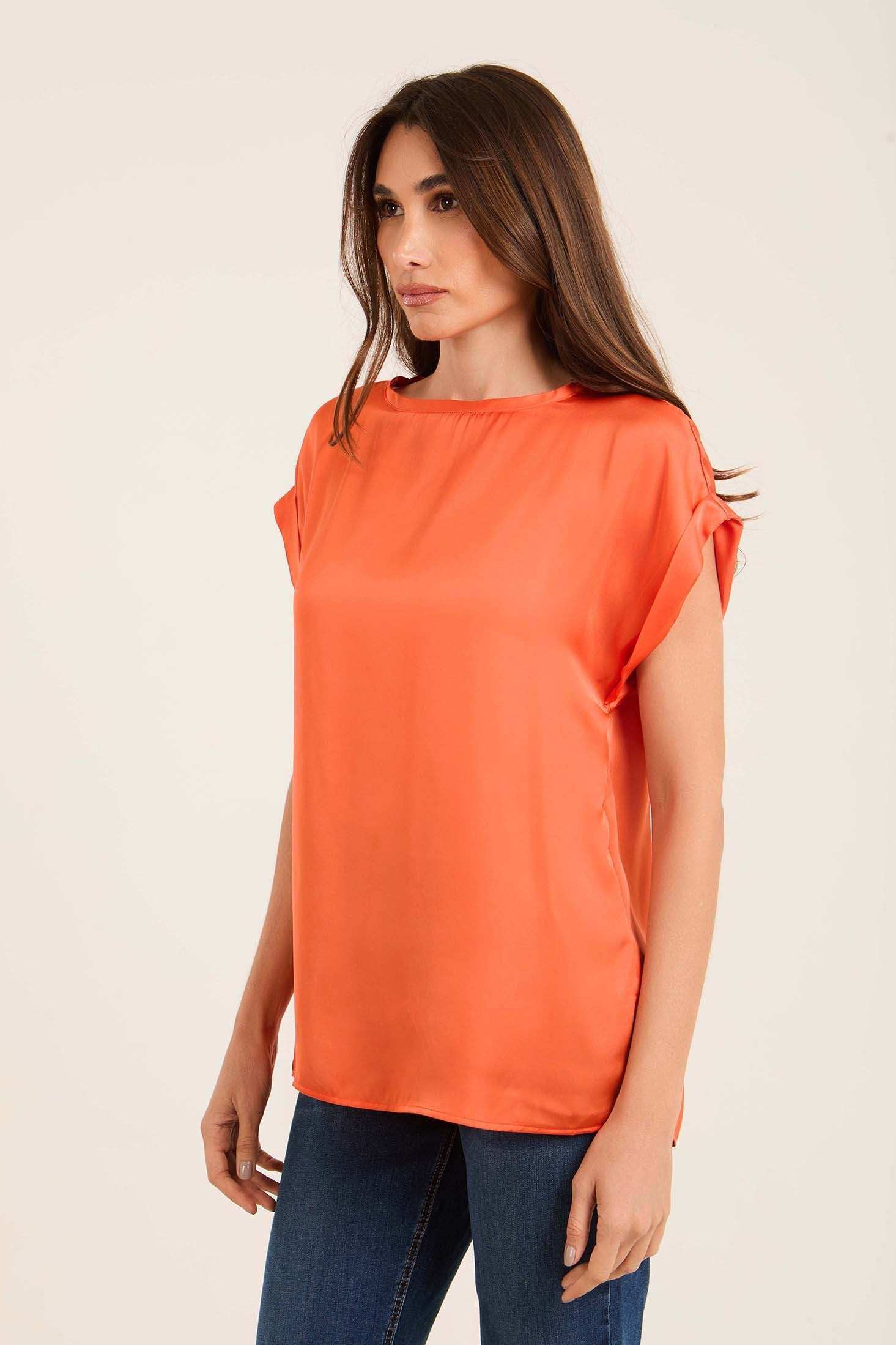 Roll-Up Short Sleeves Satin Top - Image 2