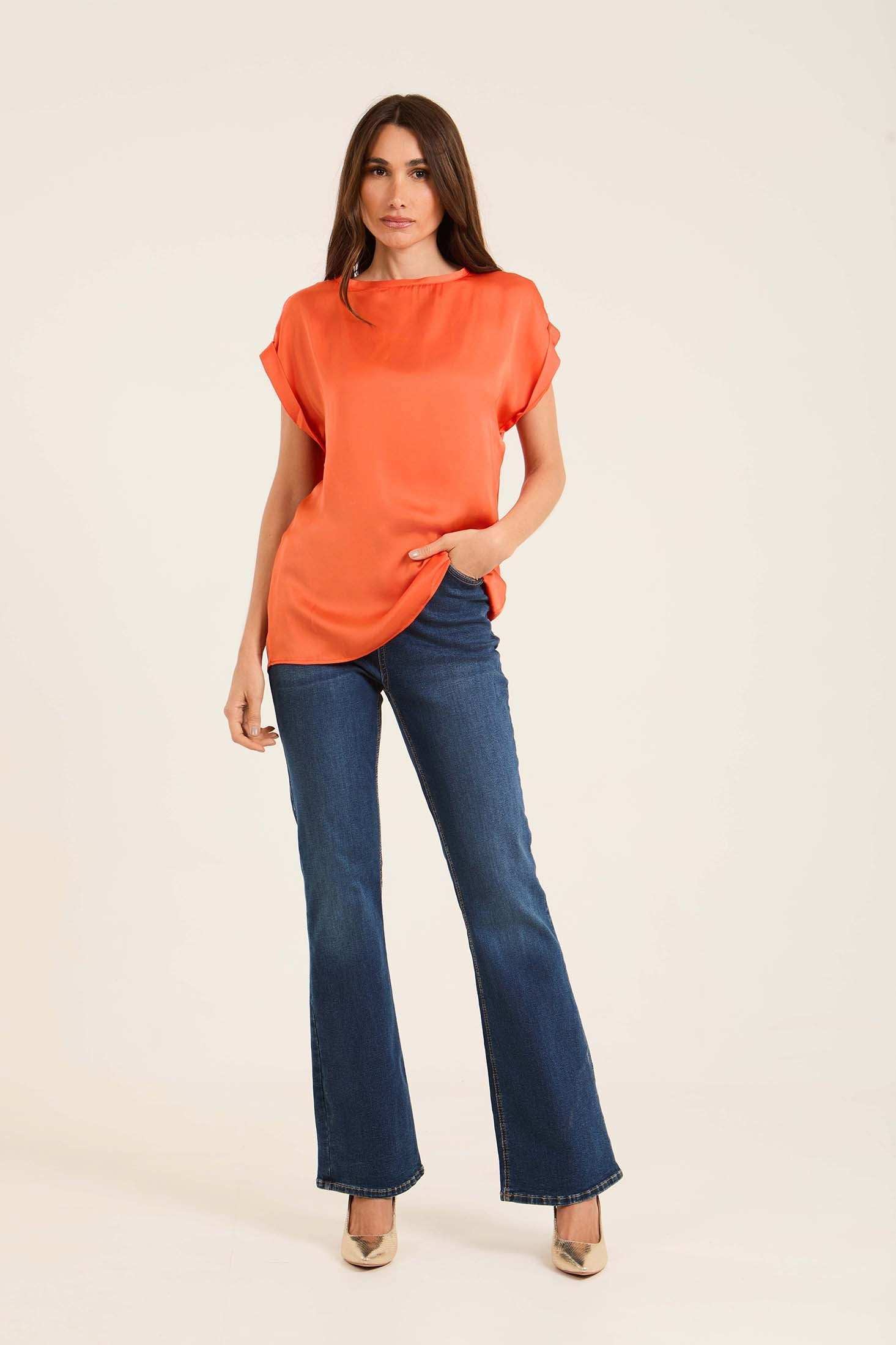 Roll-Up Short Sleeves Satin Top - Image 4