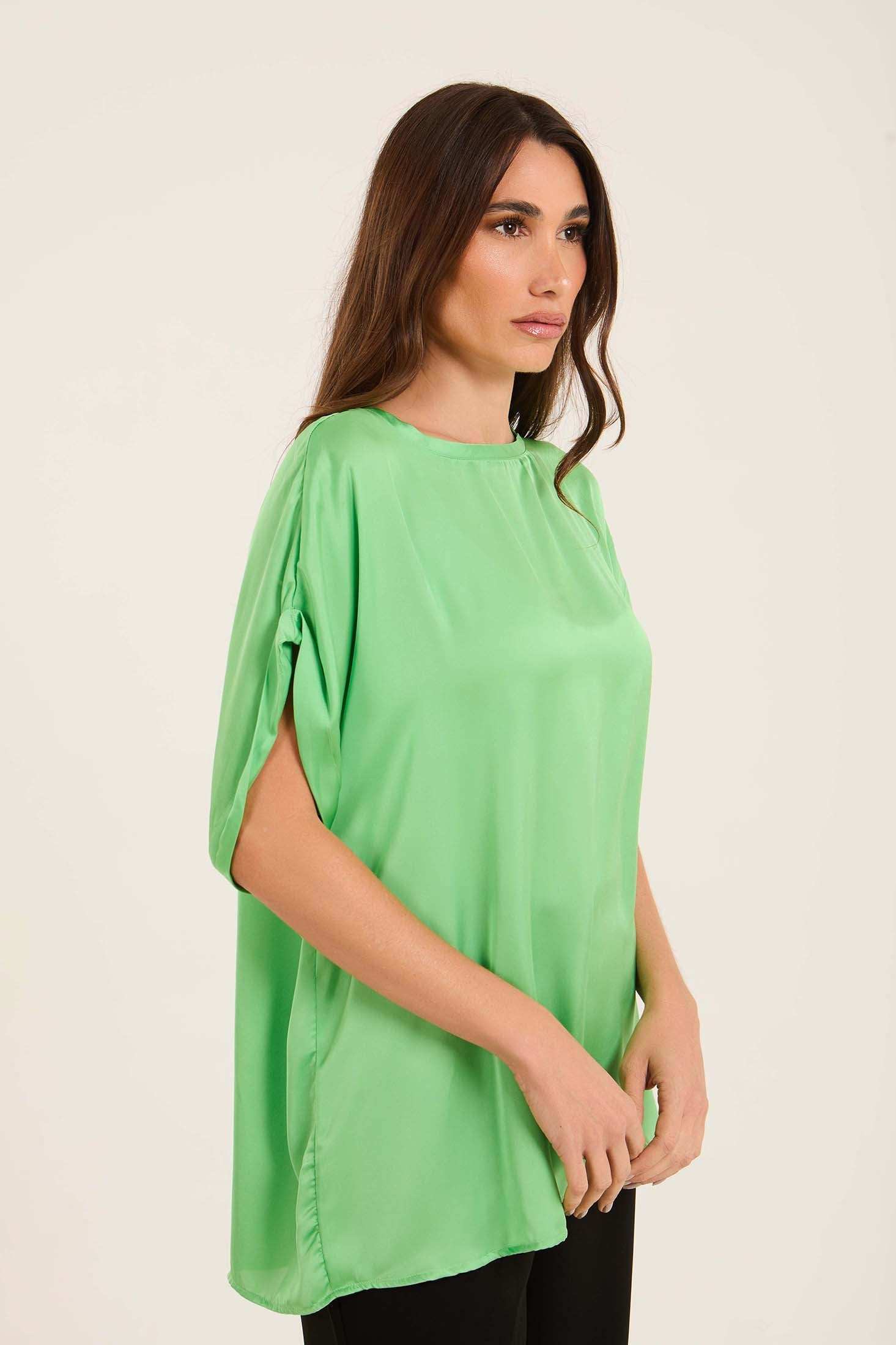 Roll-Up Short Sleeves Satin Top - Image 2