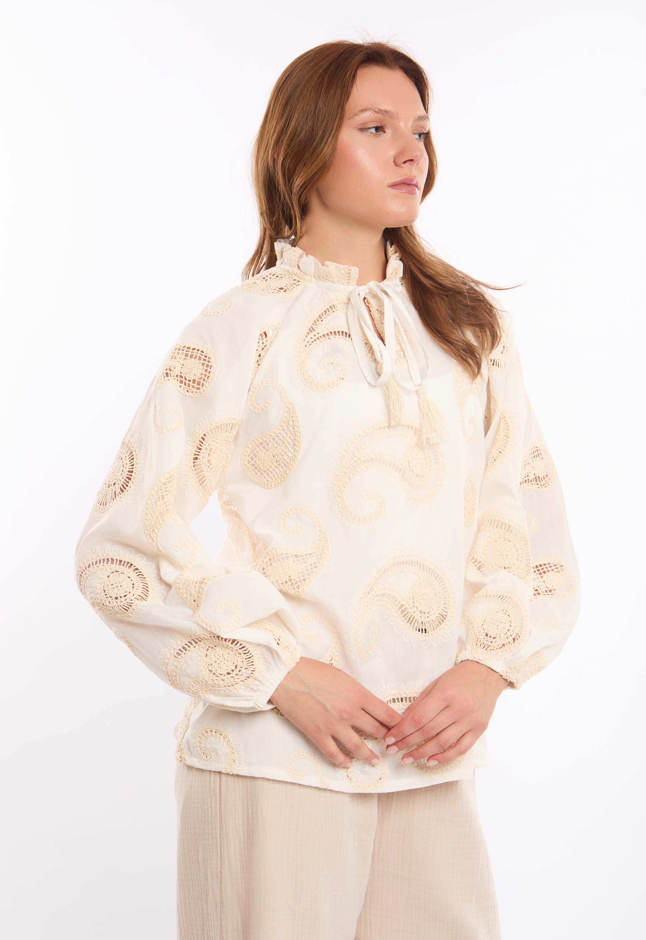 Paisley Embroidered Tie-Neck Blouse - Image 2
