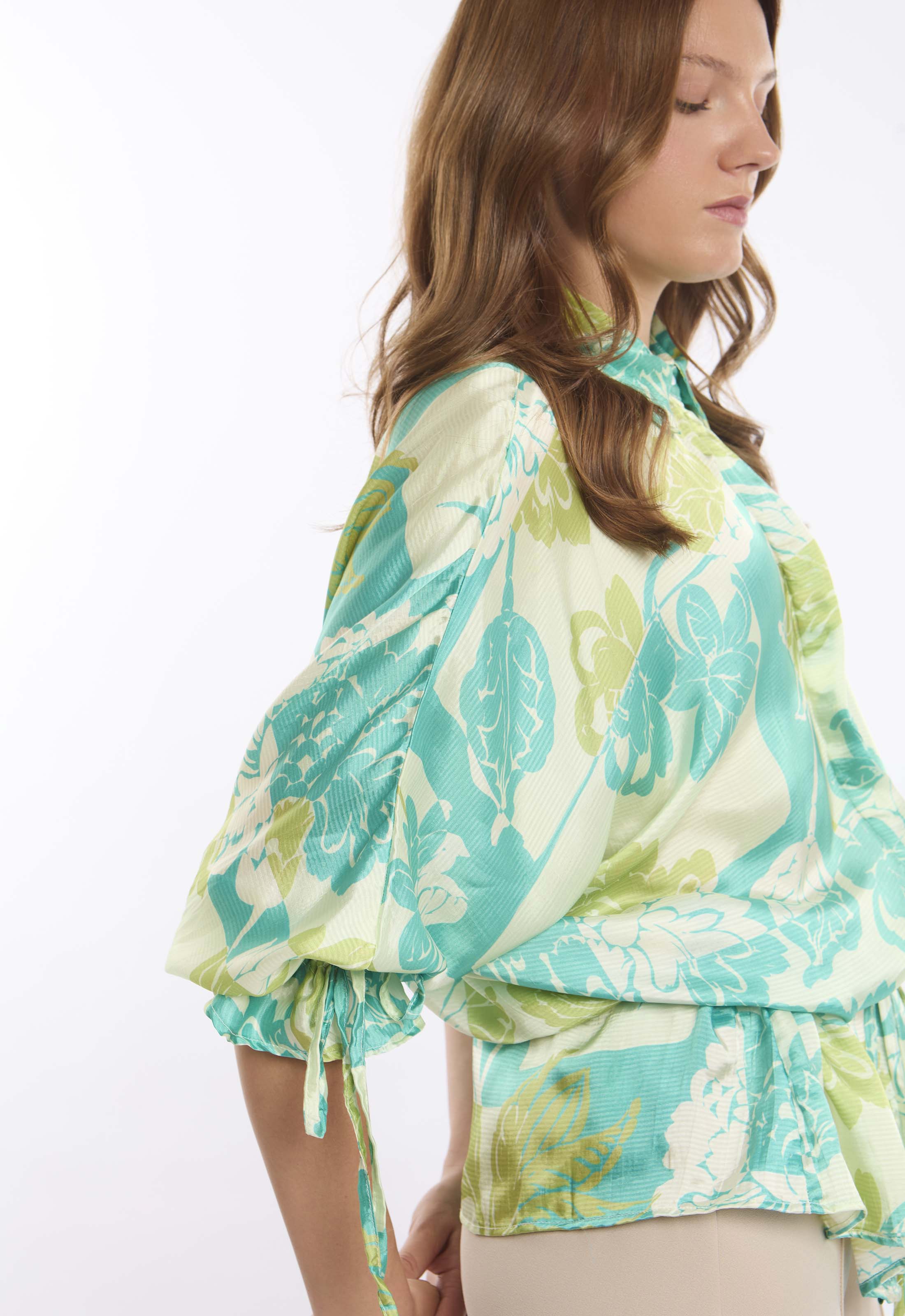 Botanical Wrap Blouse with Kimono Sleeves - Image 3