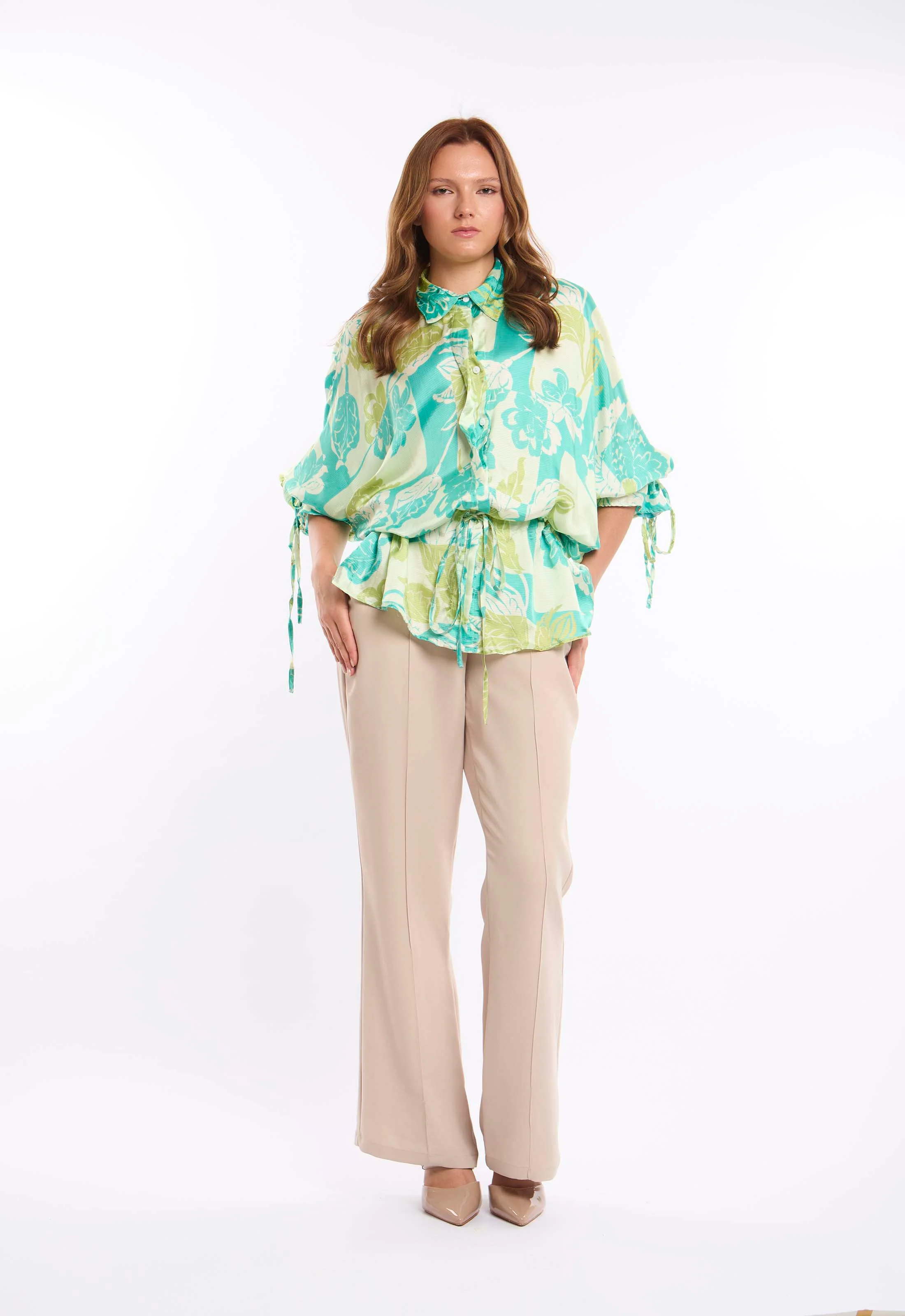 Botanical Wrap Blouse with Kimono Sleeves - Image 5