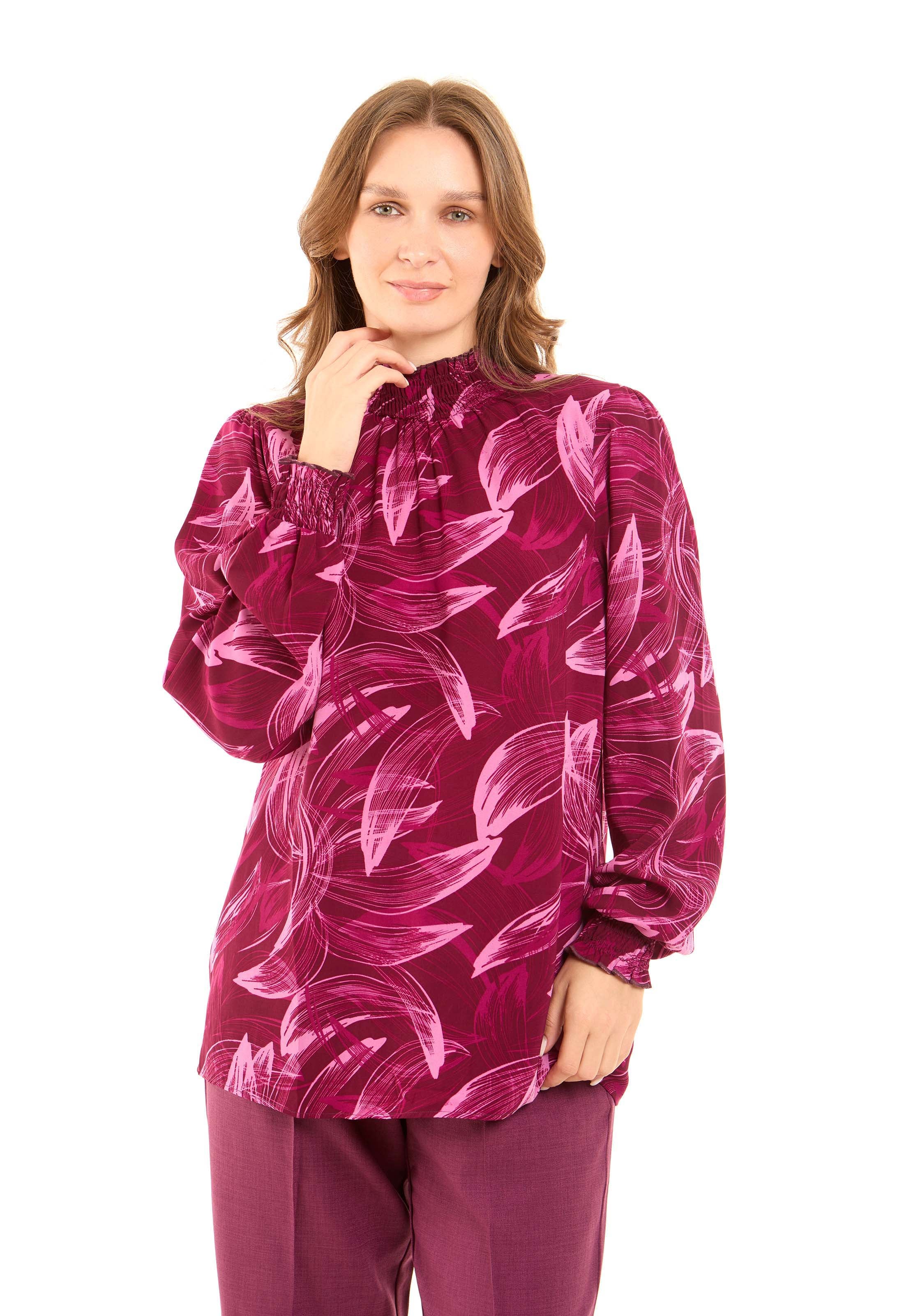 Printed High-Neck Blouse with Gathered Sleeves - Image 2