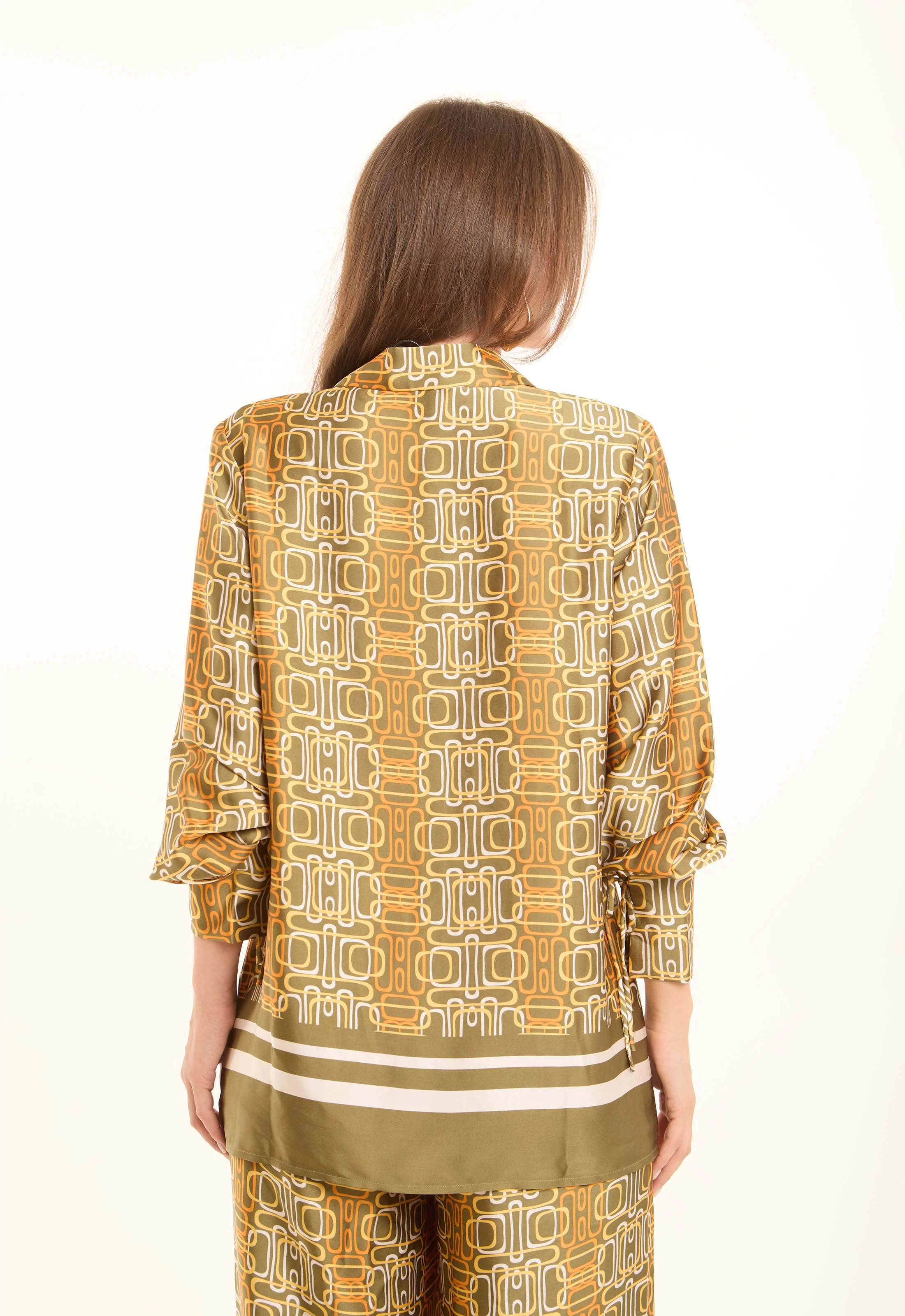 Printed Polyester Blouse with Notched Lapels - Image 3