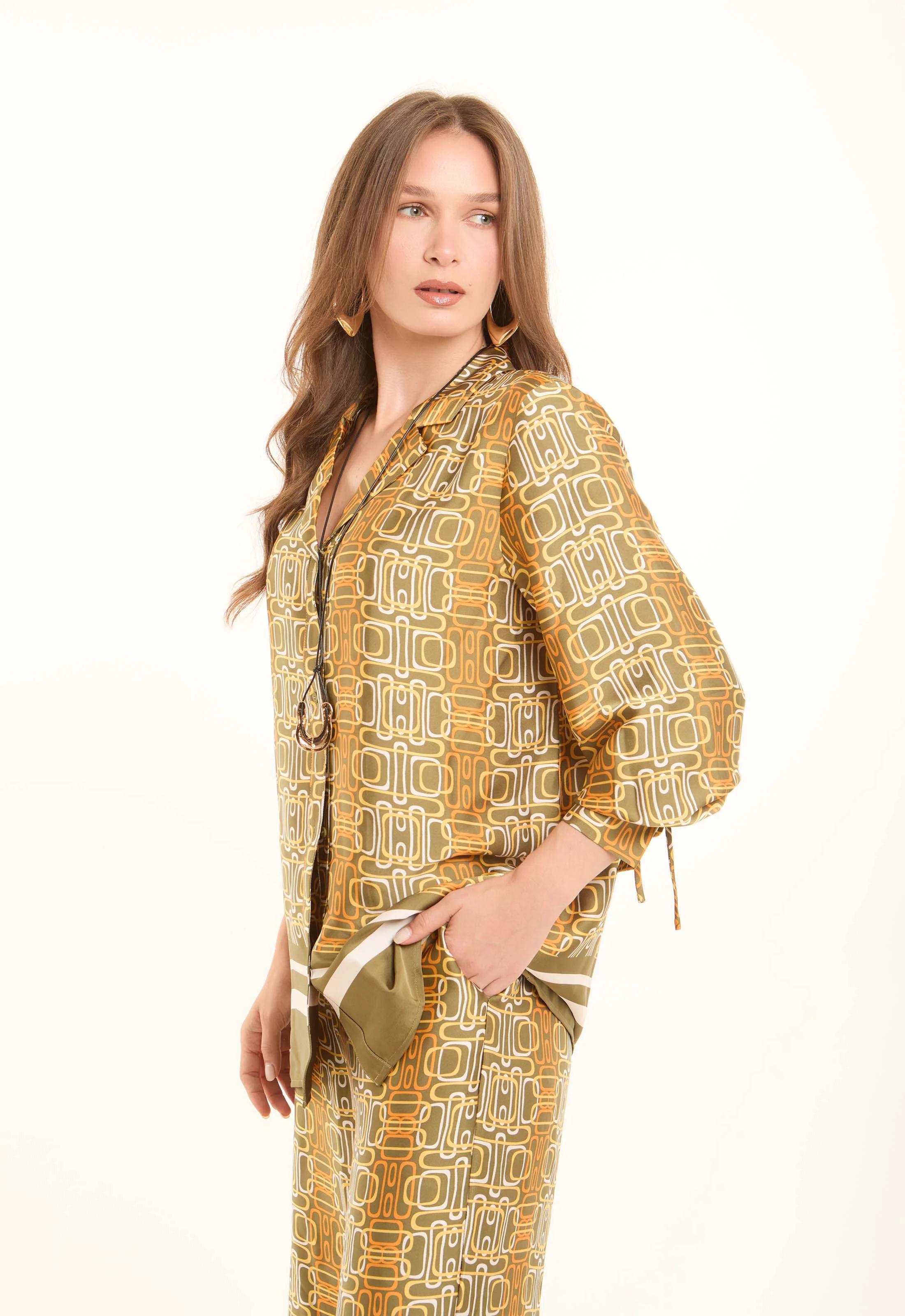 Printed Polyester Blouse with Notched Lapels - Image 4