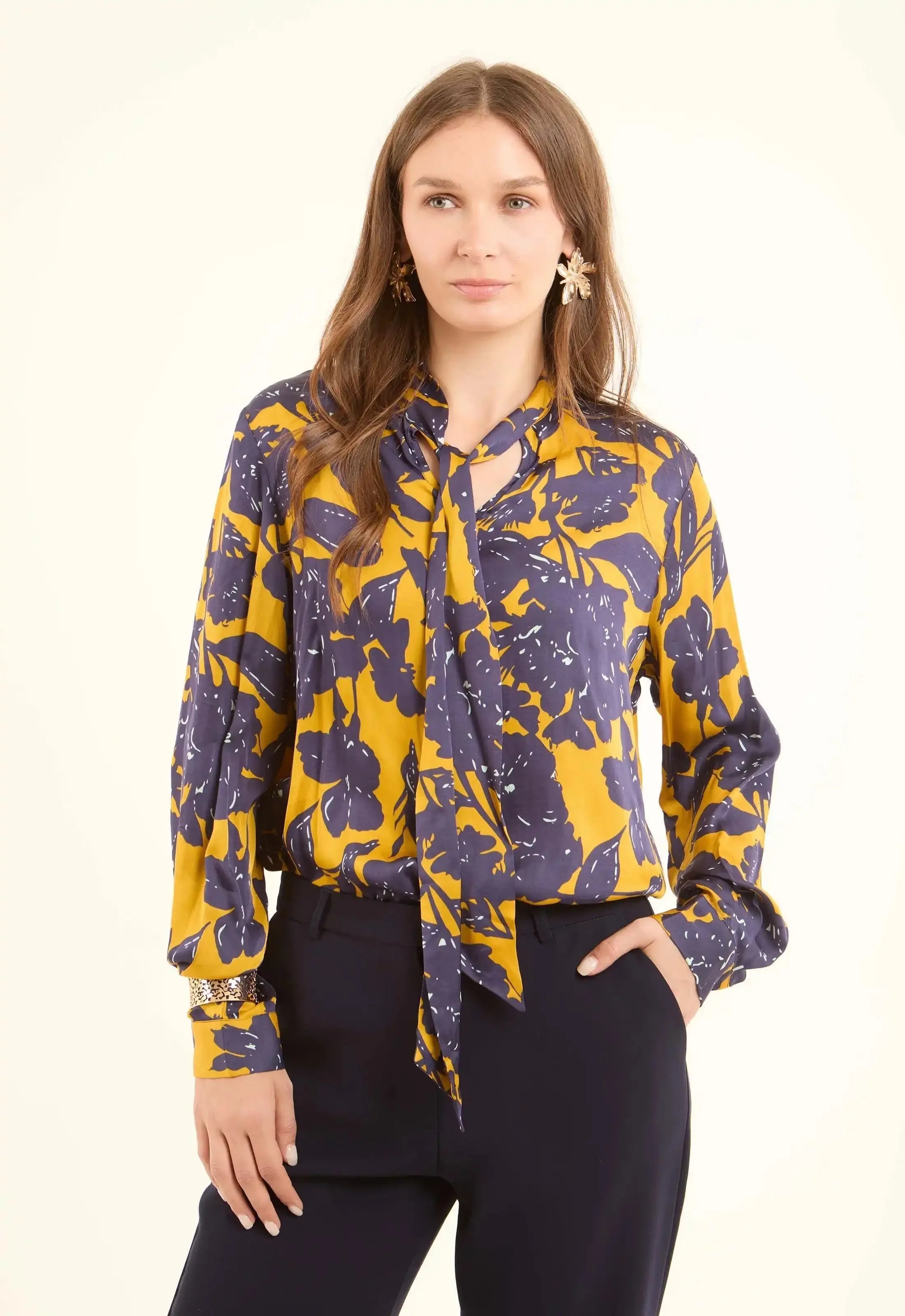 Floral Tie-Neck Viscose Blouse - Image 2