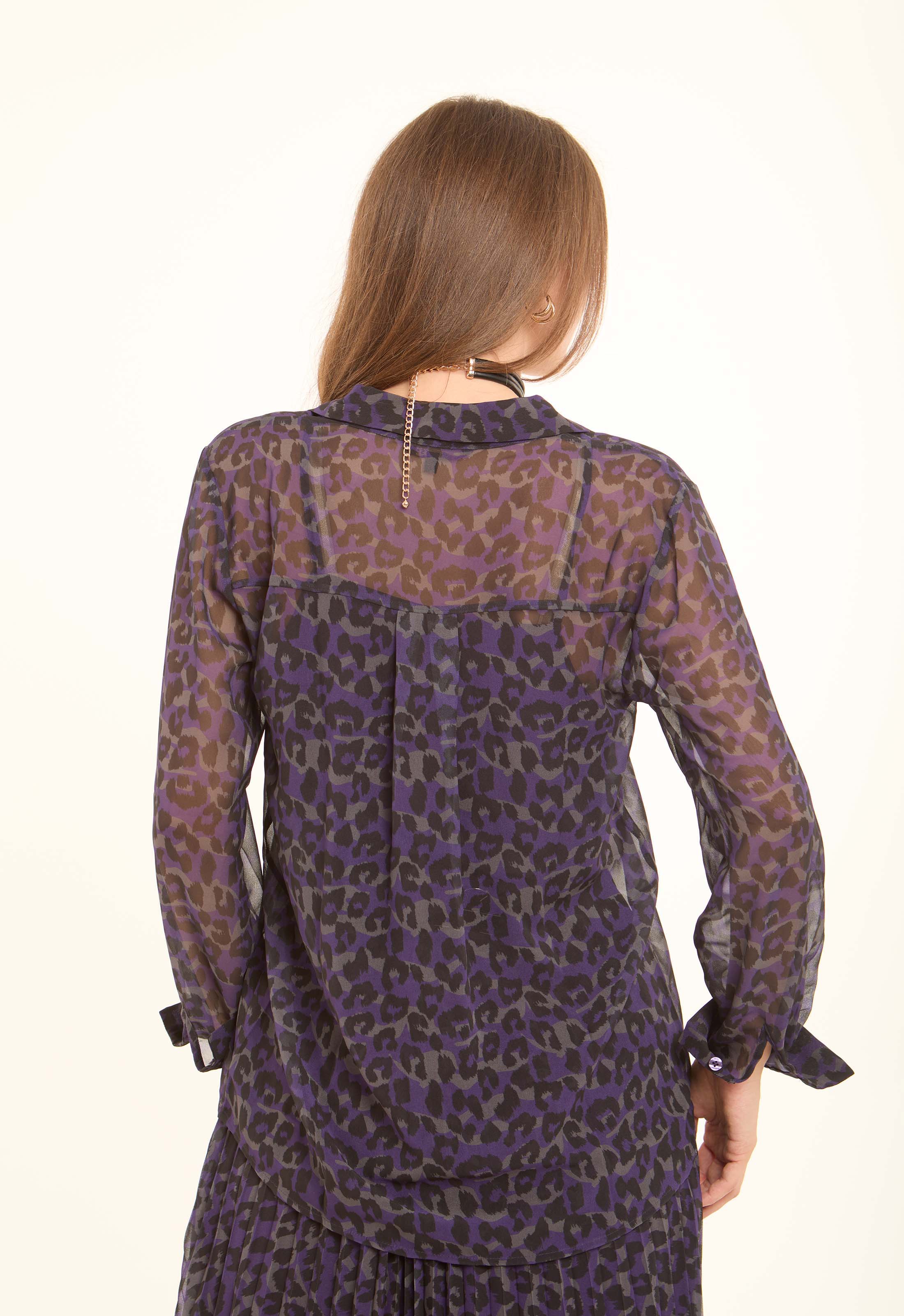 Sheer Leopard Print Viscose Blouse - Image 3