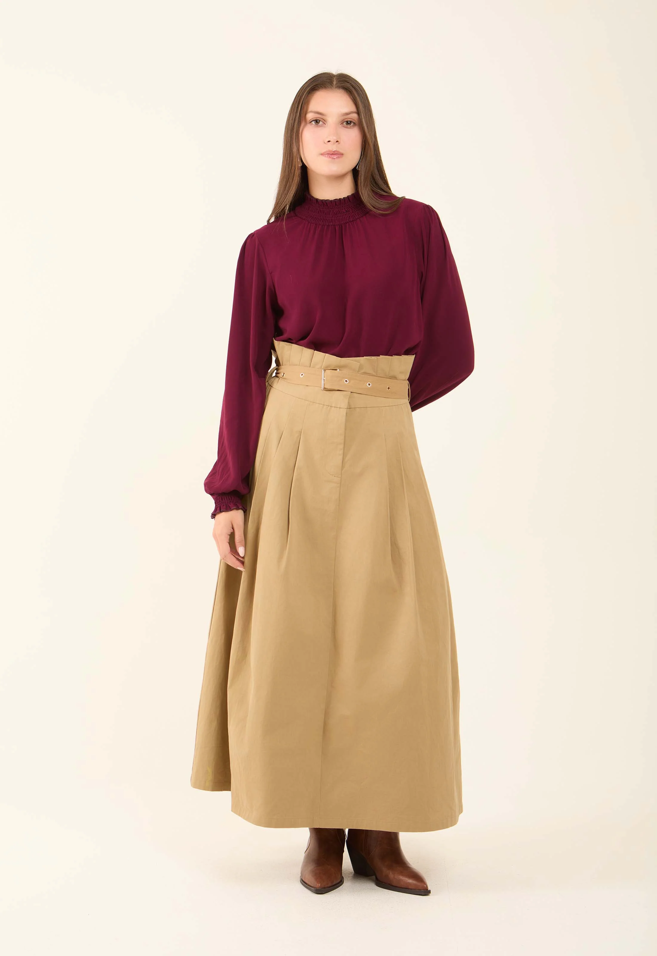 Flowy High-Neck Blouse with Shirred Details - Image 3