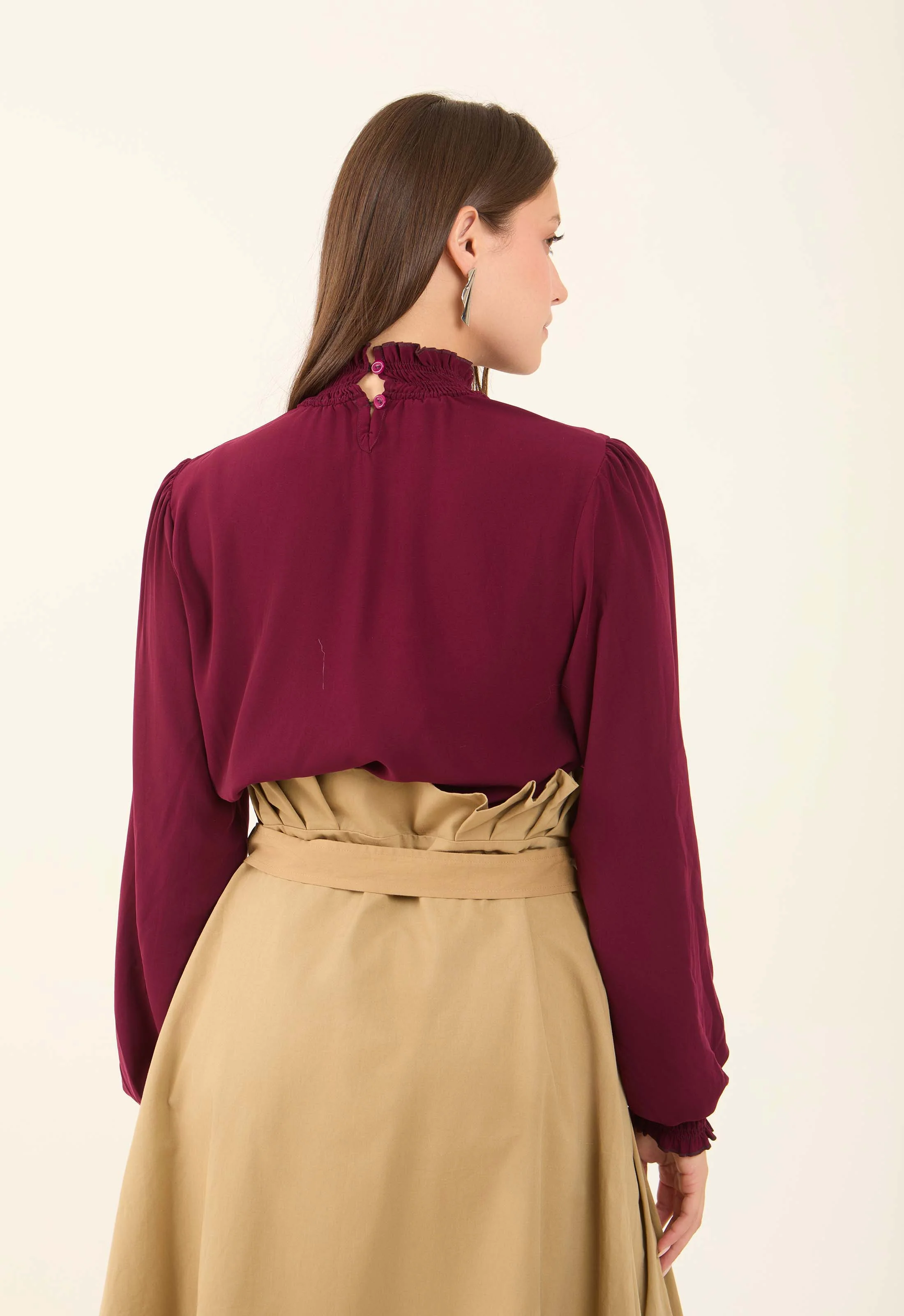 Flowy High-Neck Blouse with Shirred Details - Image 4