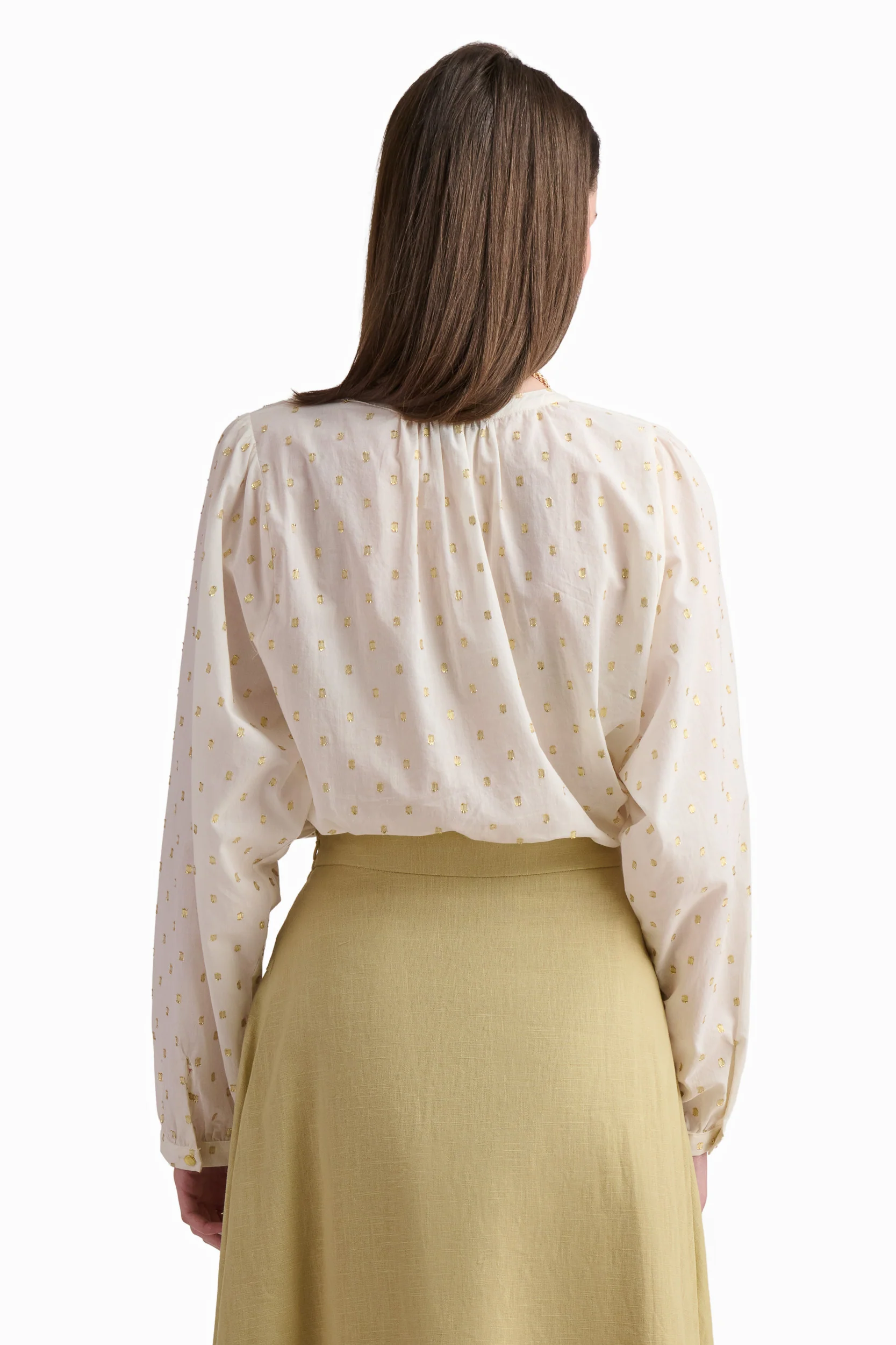 Cream Dotted Button-Up Blouse - Image 5