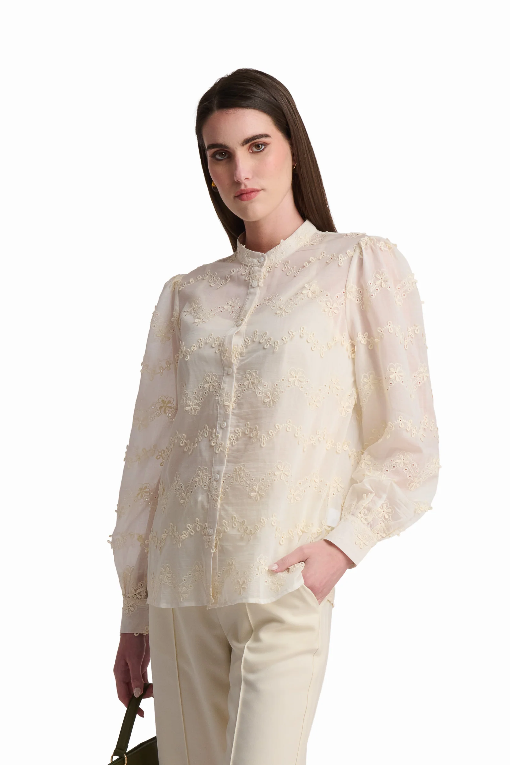 Victorian-Inspired Scalloped Eyelet Blouse - Image 2