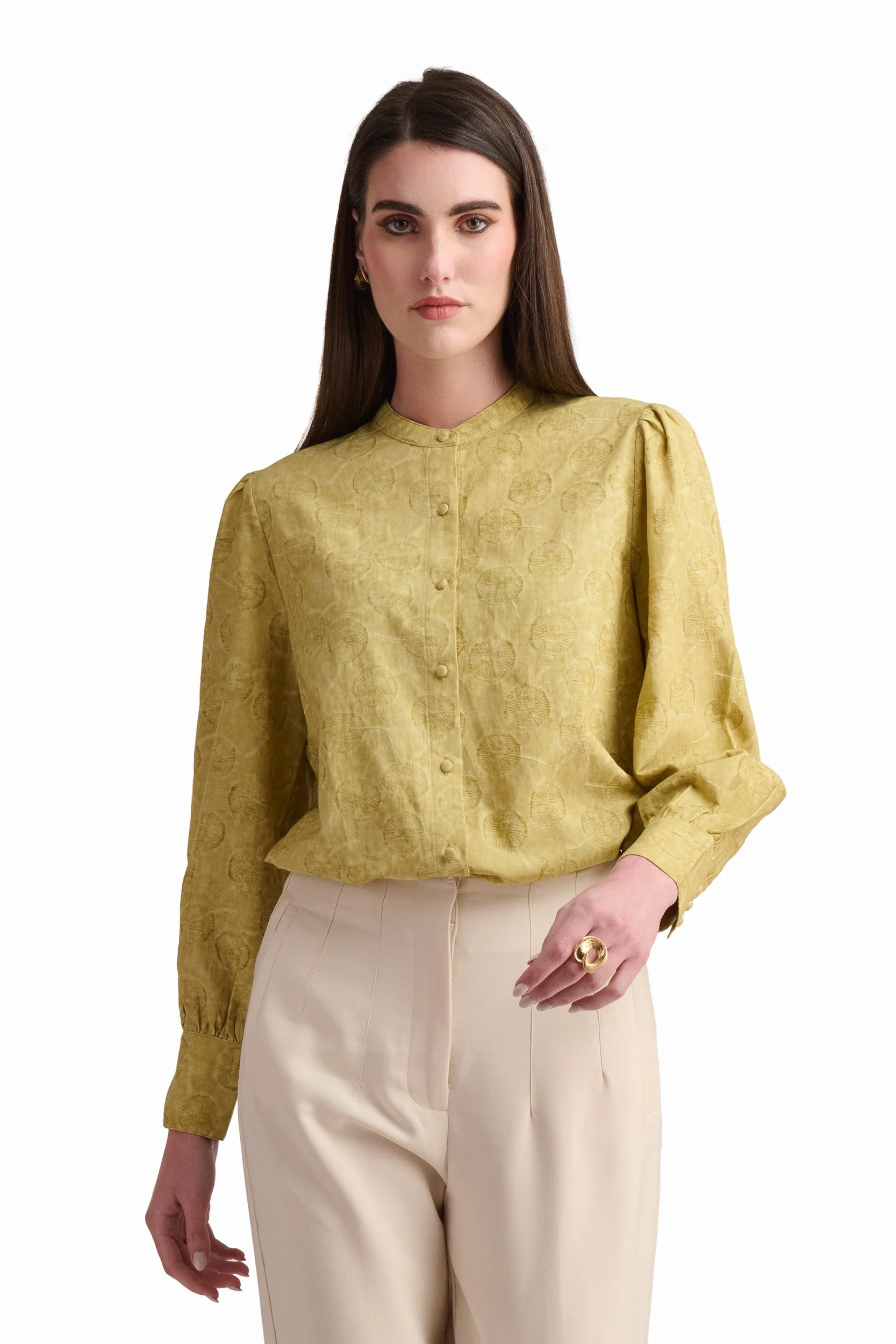 Sage Floral Linen-Blend Blouse - Image 2