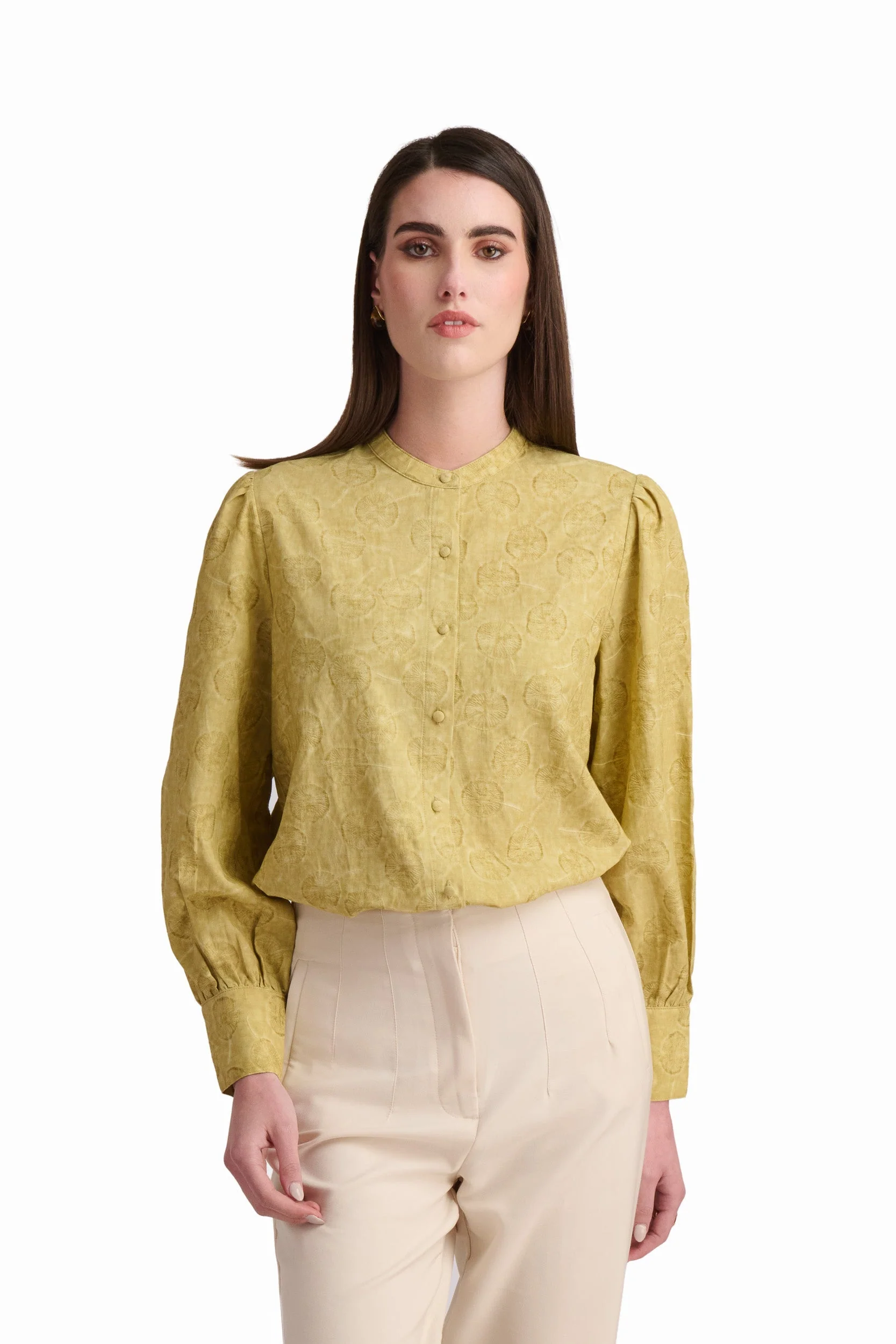 Sage Floral Linen-Blend Blouse - Image 3