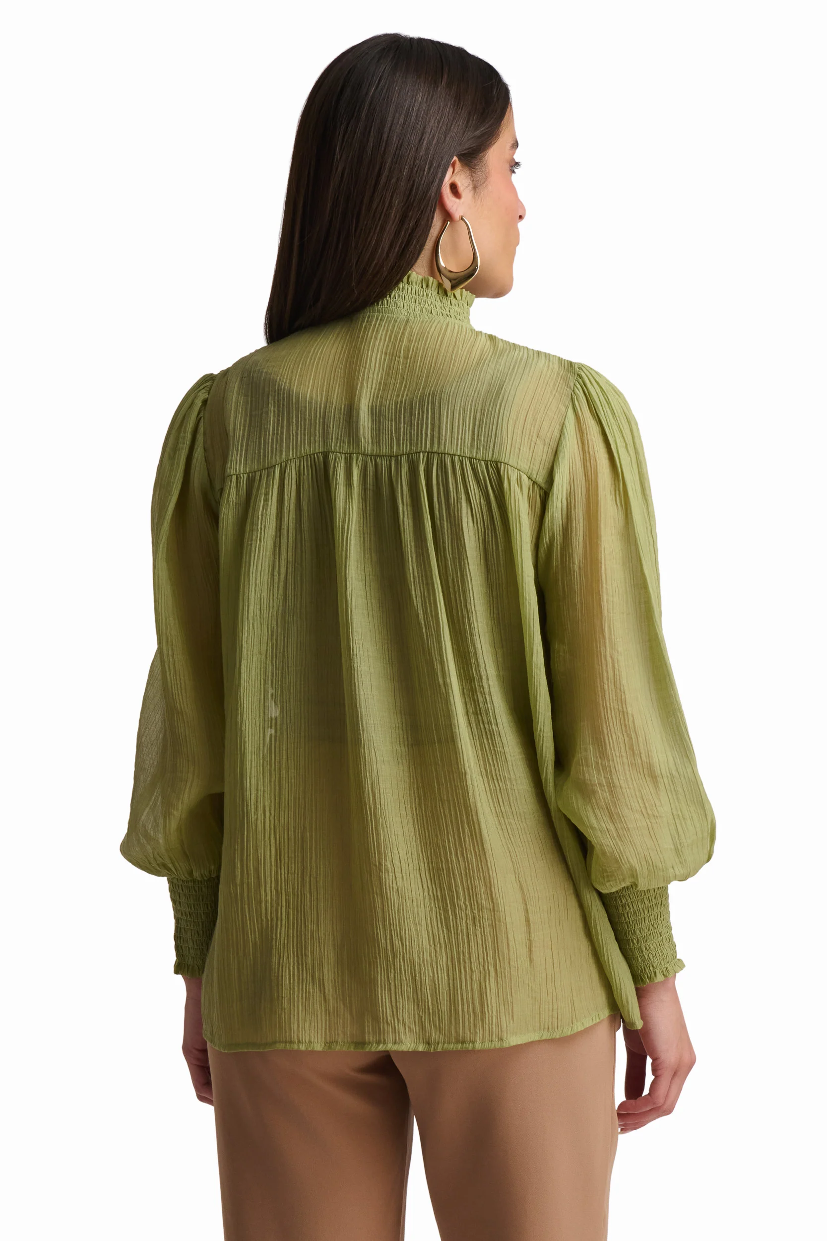 Olive Whisper High-Neck Blouse - Image 4