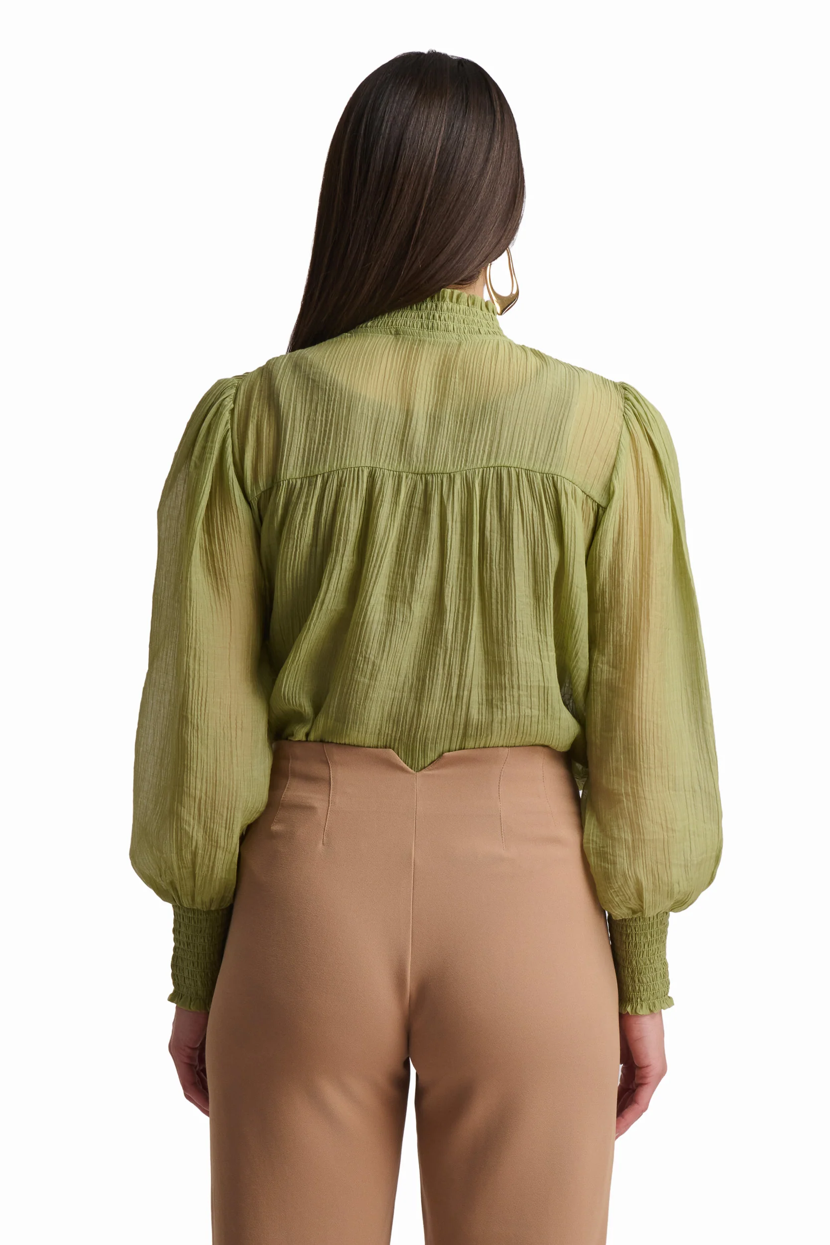 Olive Whisper High-Neck Blouse - Image 5