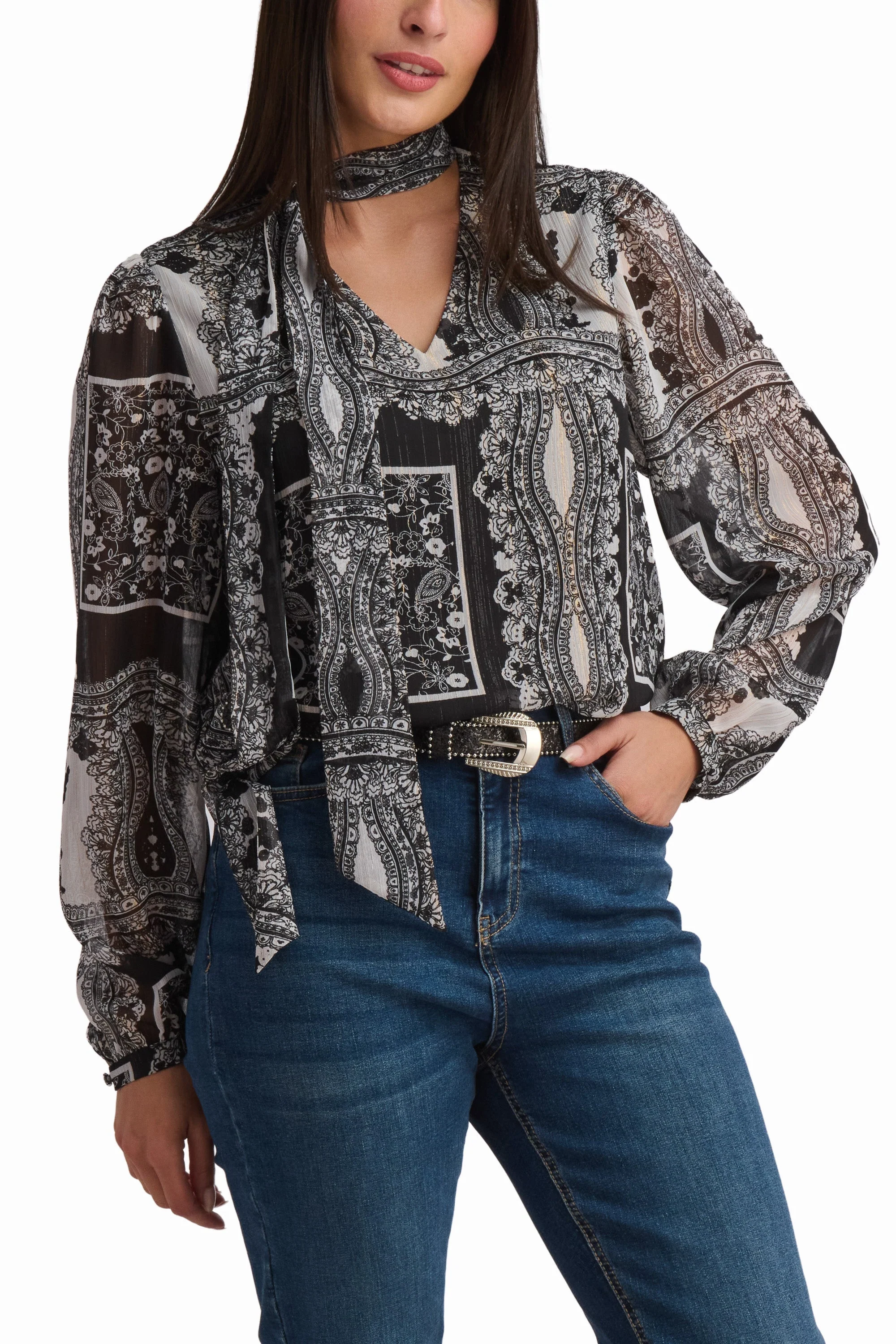 Black Blouse with Ornamental Design - Image 2