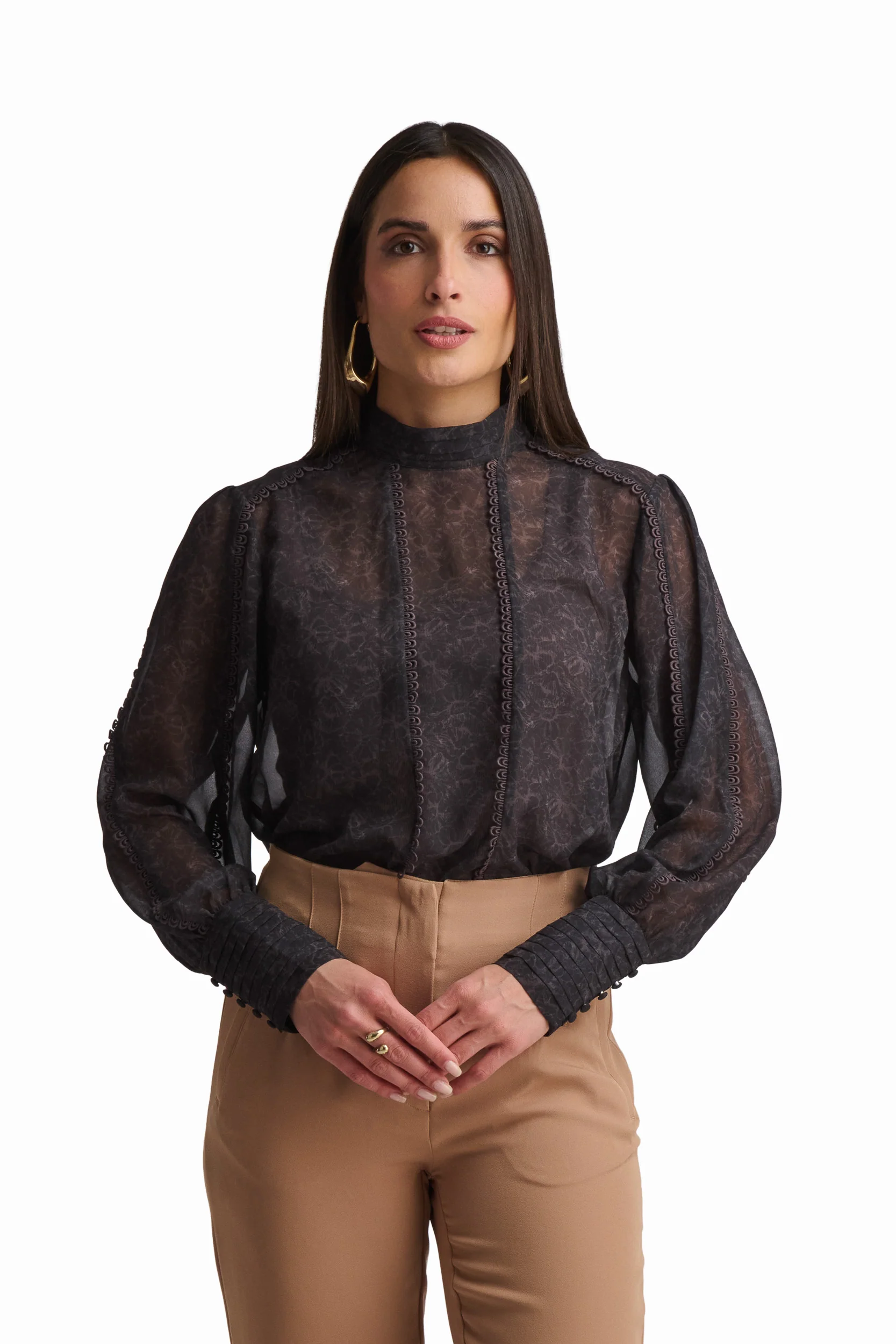 Black Blouse with Textured Detail - Image 2