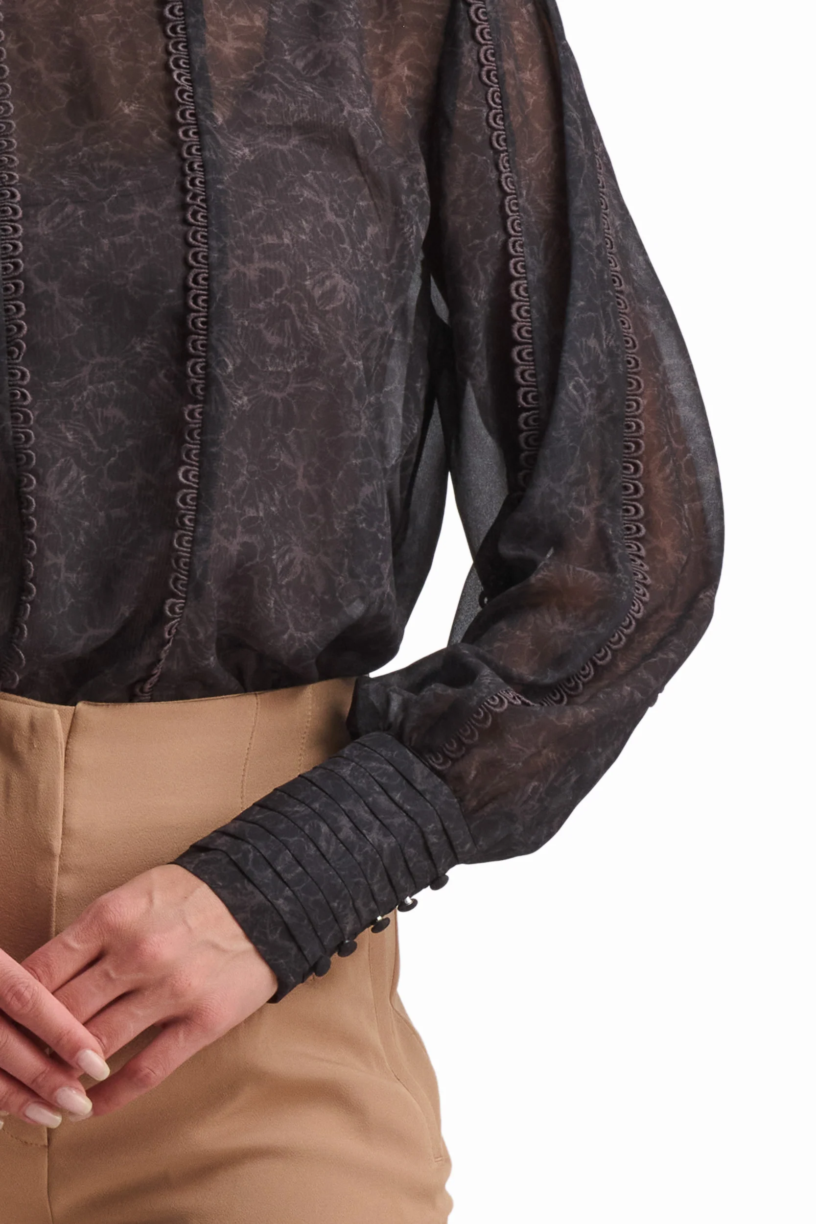 Black Blouse with Textured Detail - Image 3