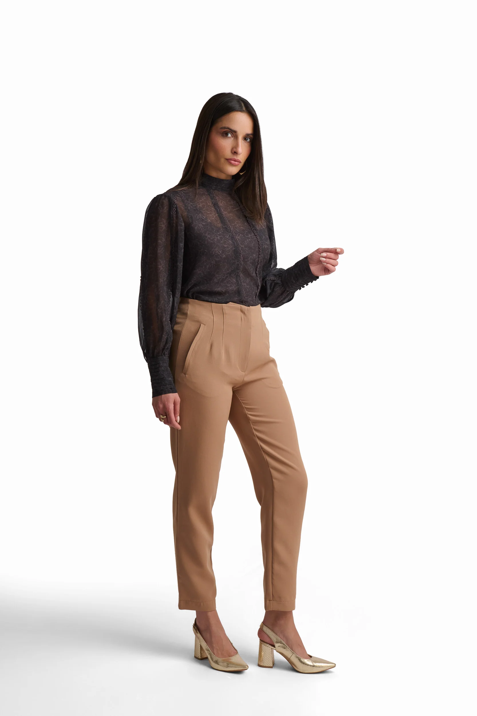 Black Blouse with Textured Detail - Image 4