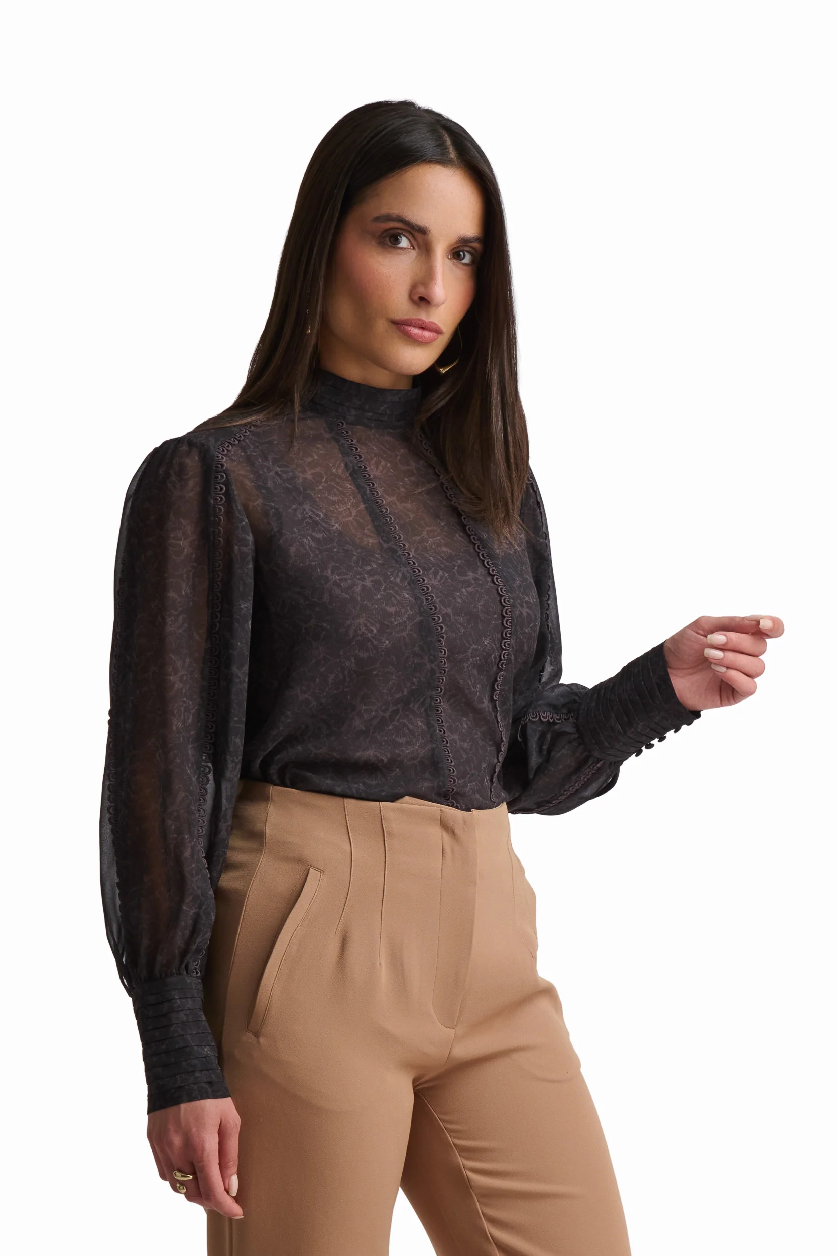 Black Blouse with Textured Detail - Image 5