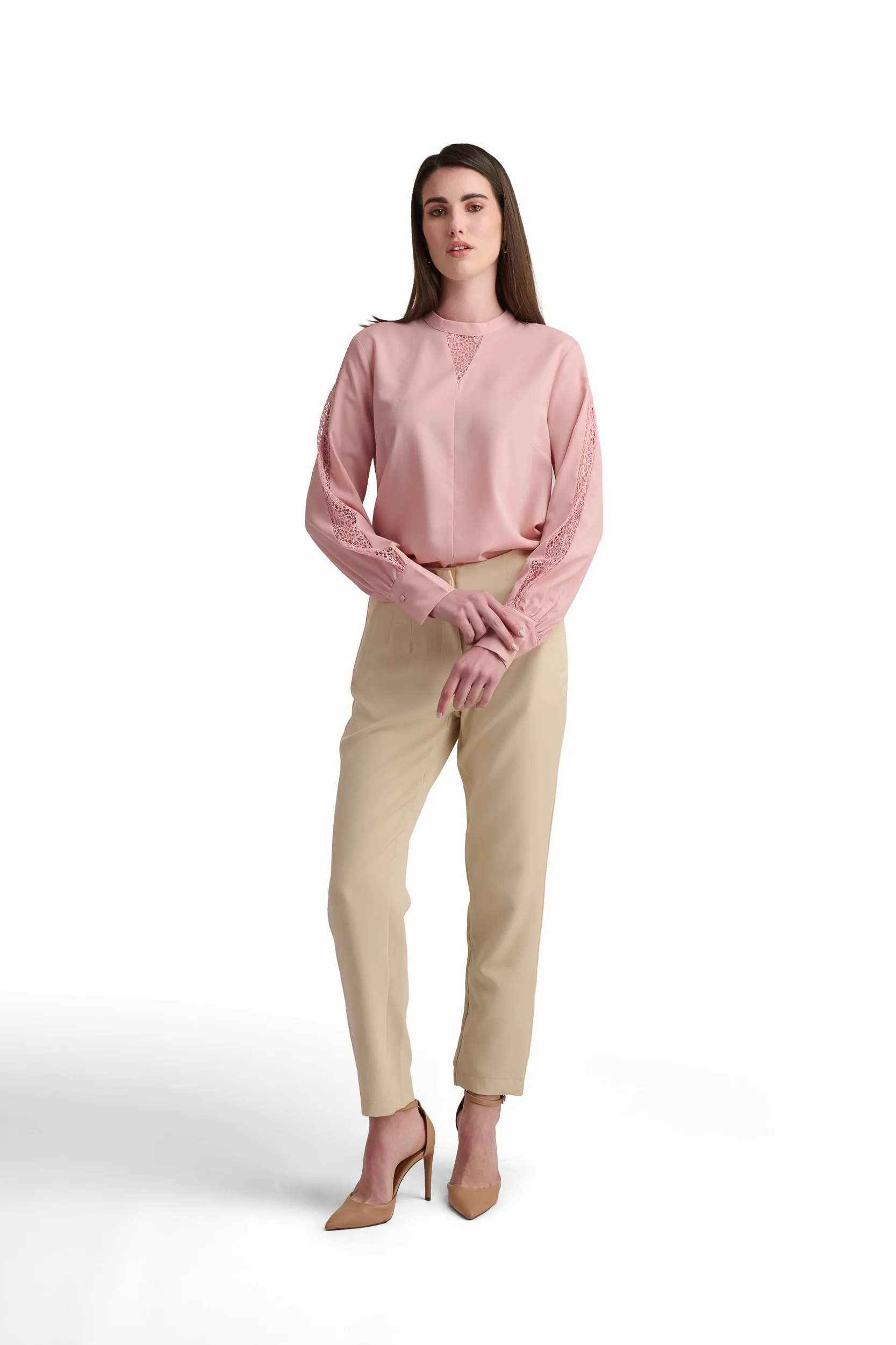 Blush Pink Blouse with Lace Detail
