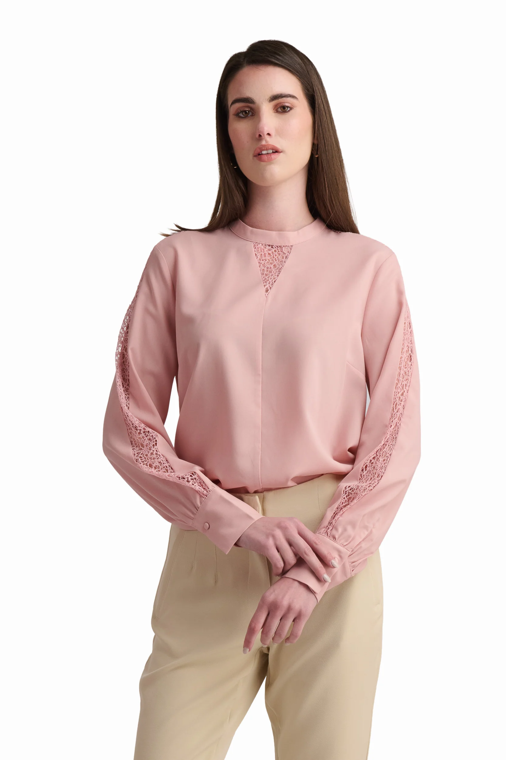 Blush Pink Blouse with Lace Detail - Image 2