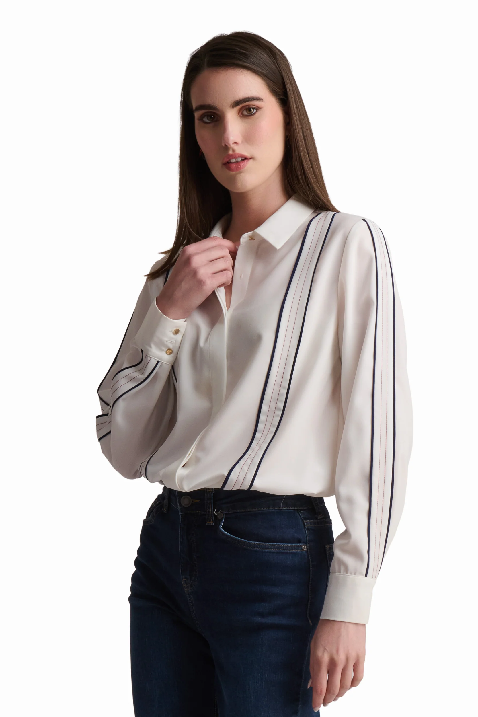 White Shirt With Contrast Stripe Detailing - Image 2