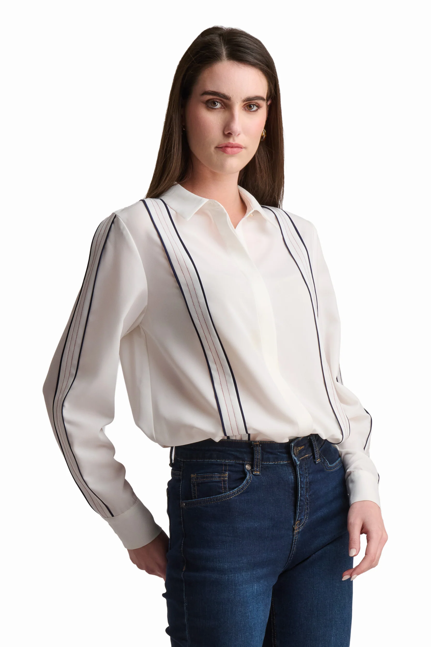 White Shirt With Contrast Stripe Detailing - Image 3