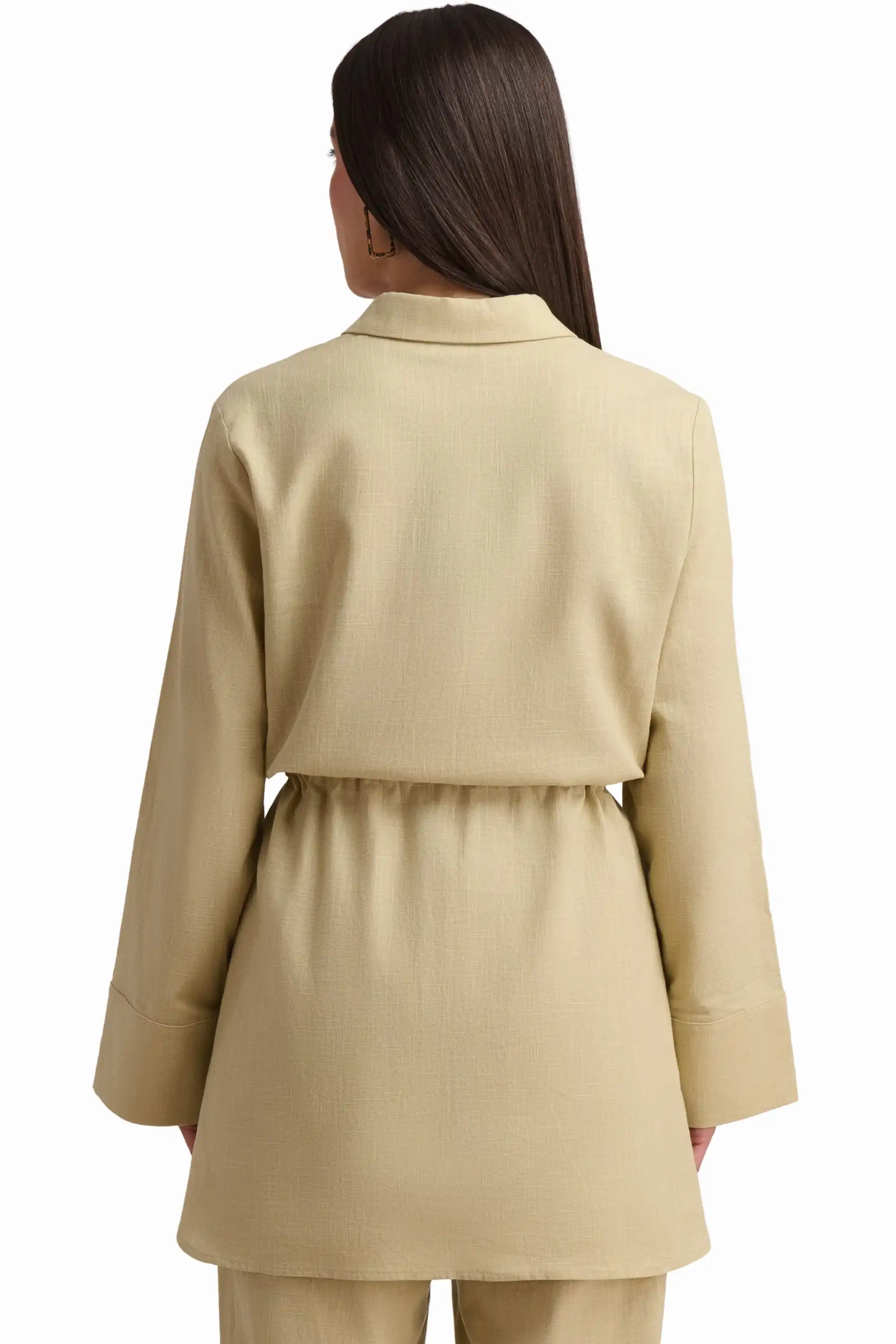 Beige Drawstring Waist Tunic Shirt - Image 5