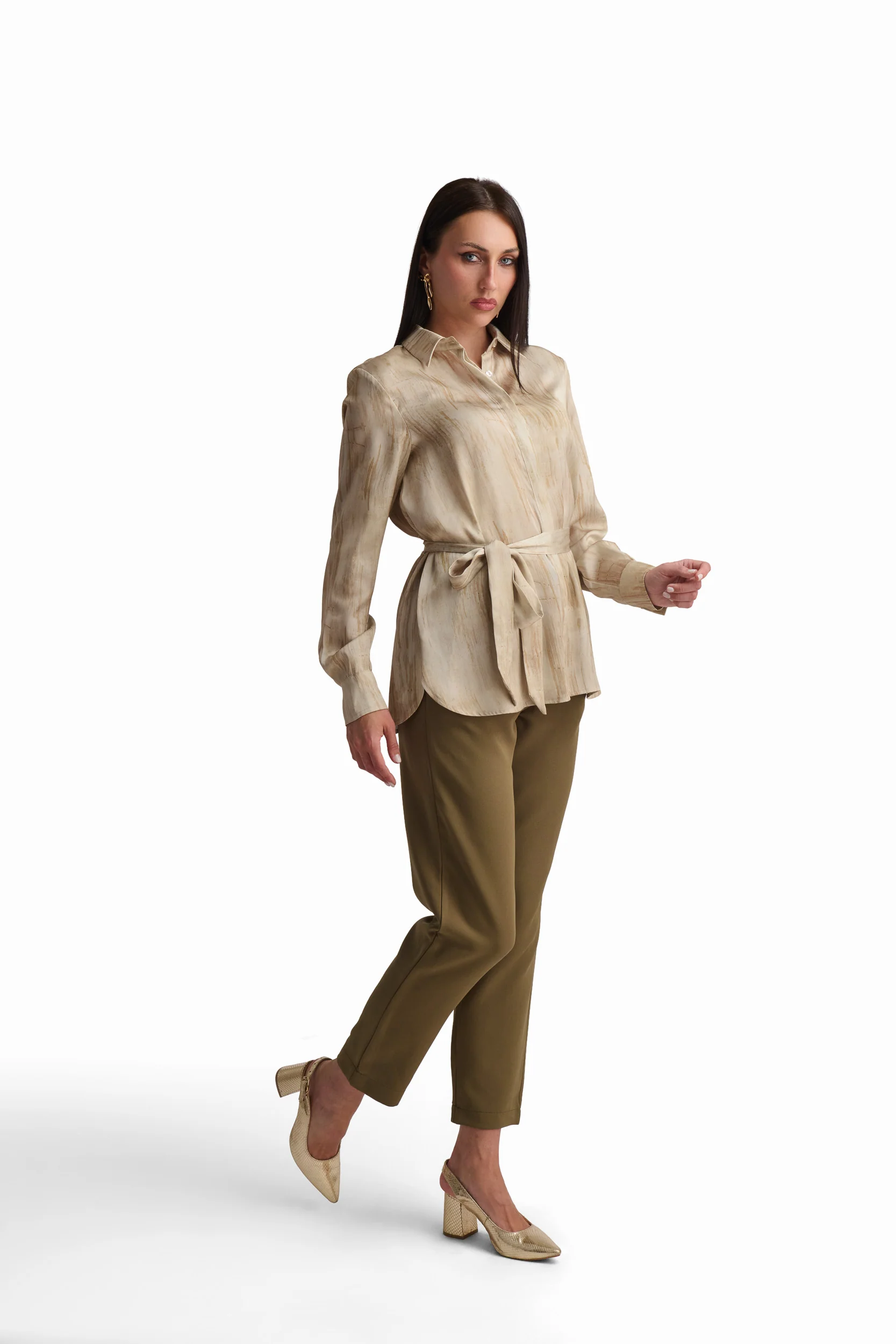 Golden Tie-Waist Satin Blouse - Image 4
