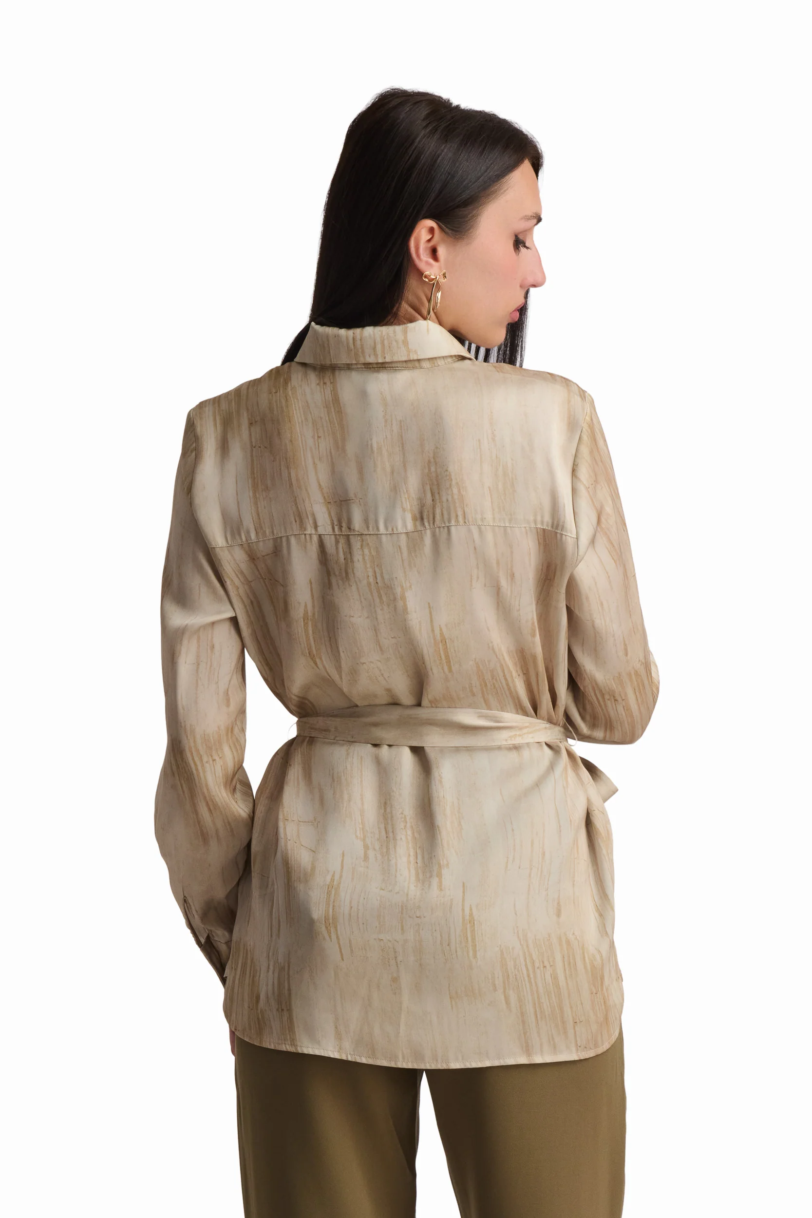 Golden Tie-Waist Satin Blouse - Image 5