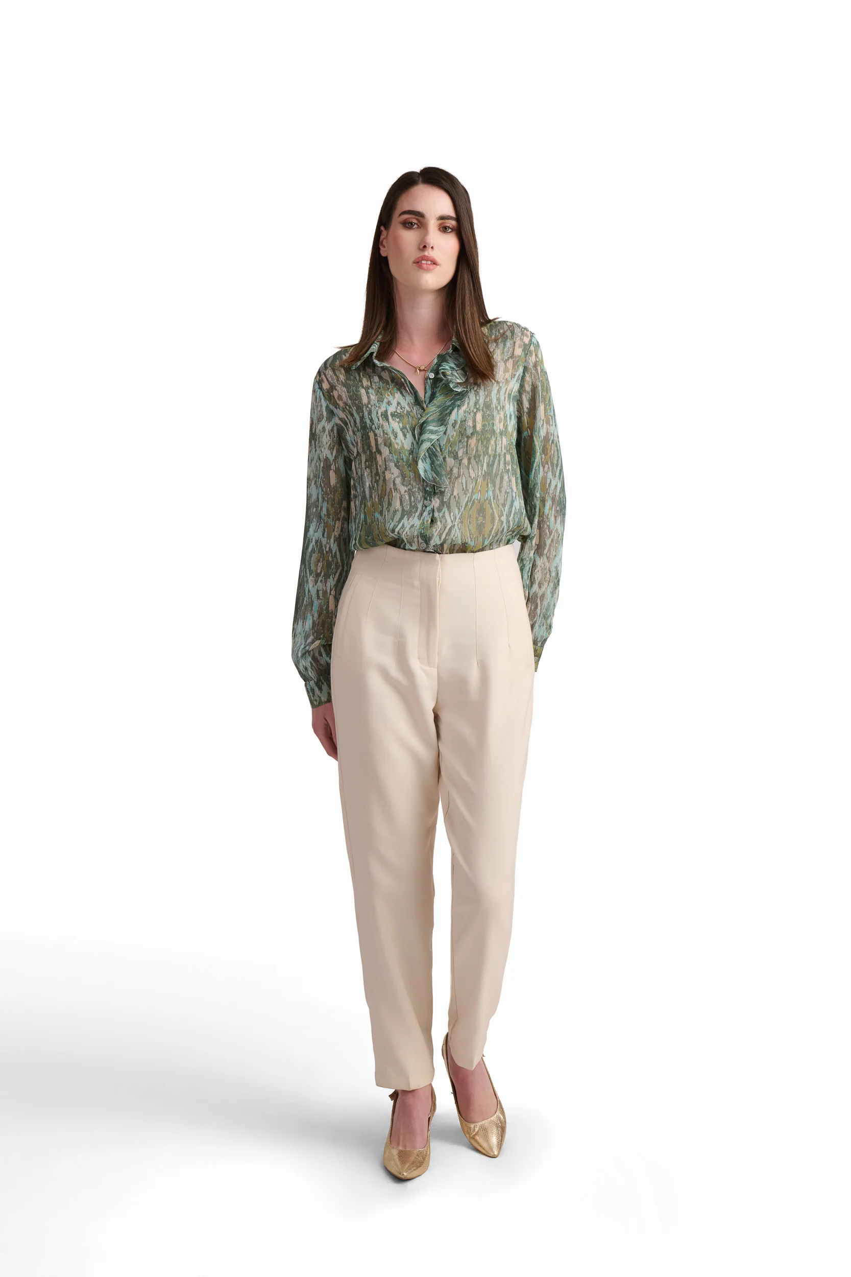 Ruffle-Detail Printed Blouse