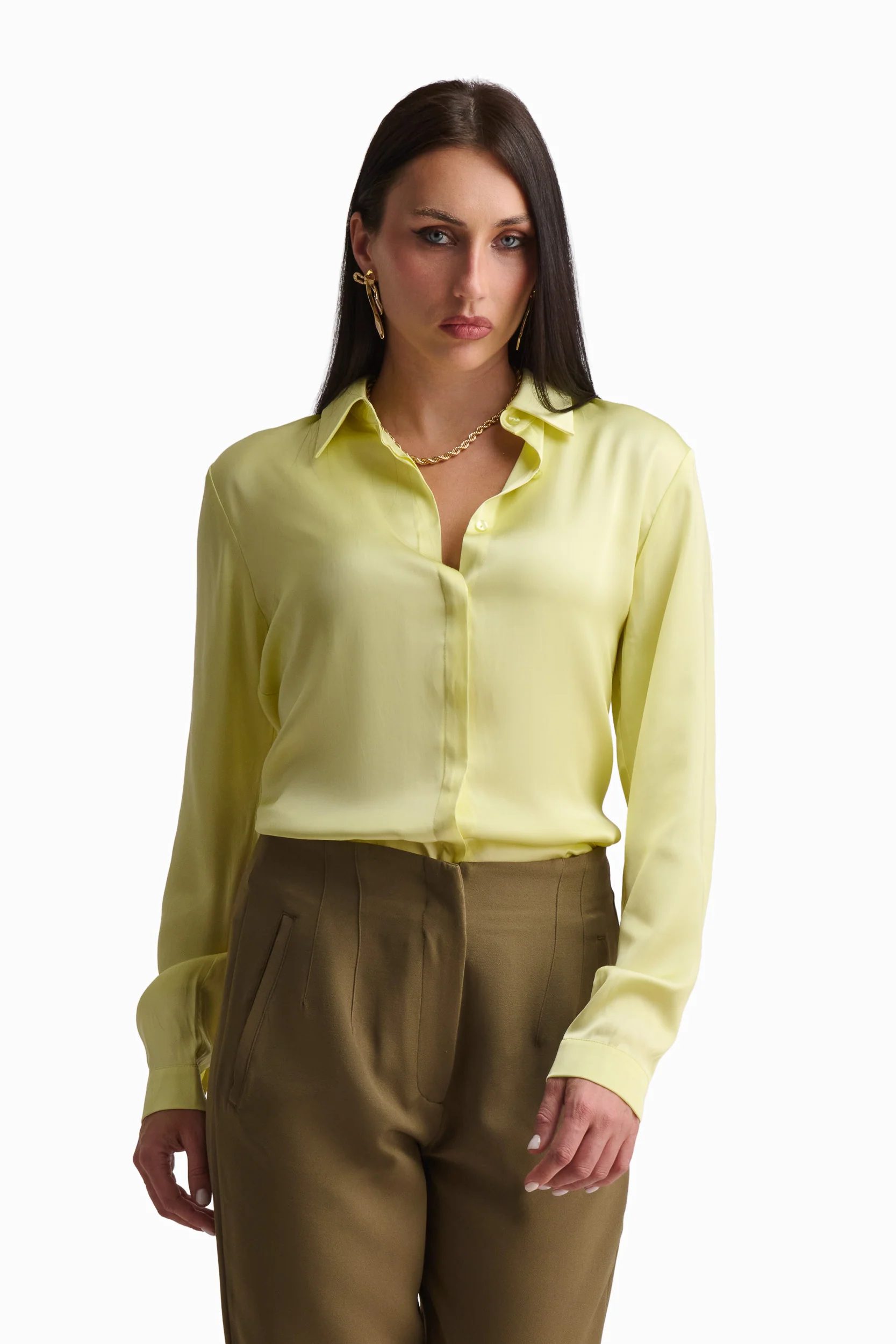 Soft Yellow Satin Shirt - Image 3