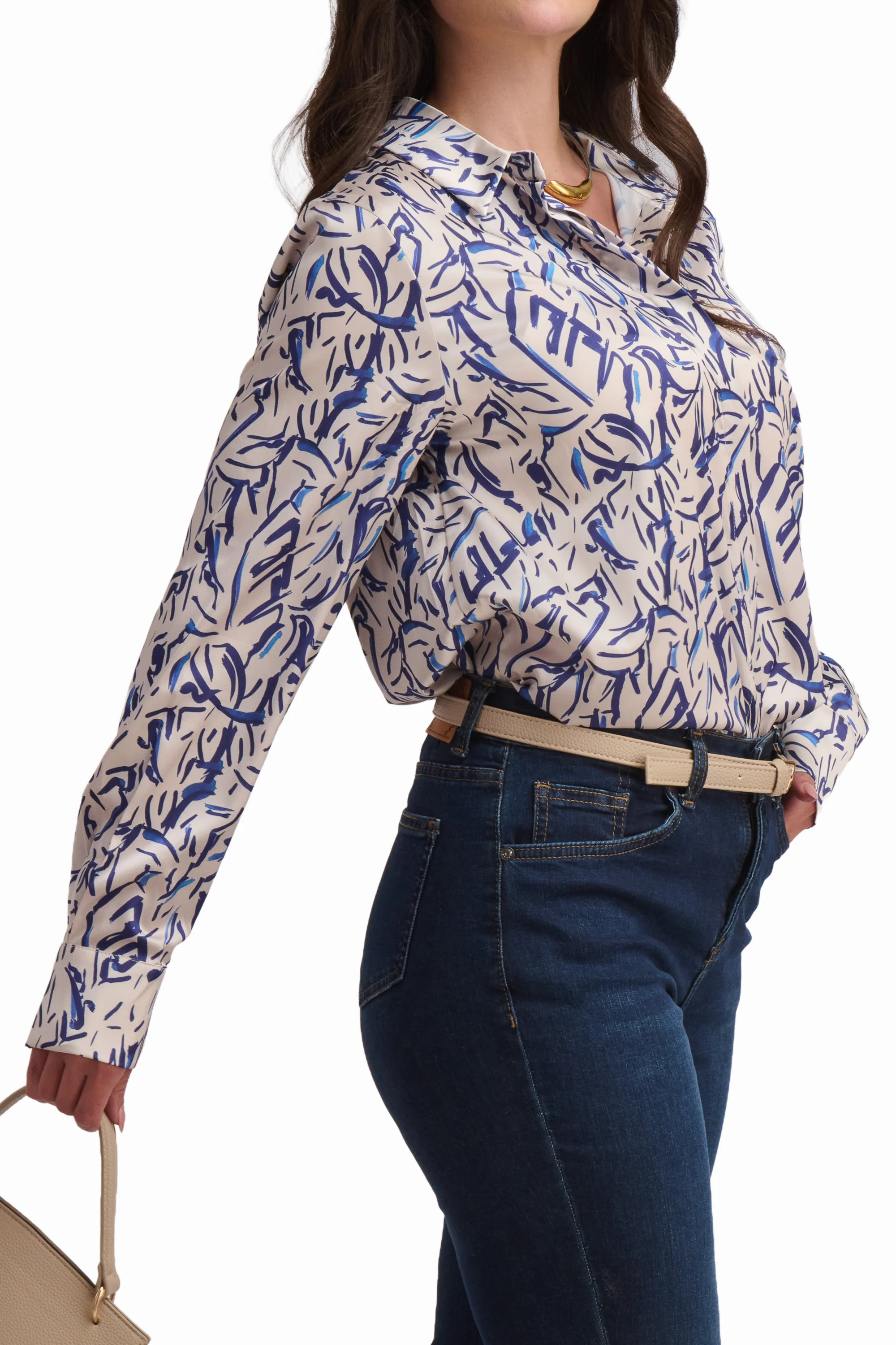 Abstract Print Satin Shirt - Image 10
