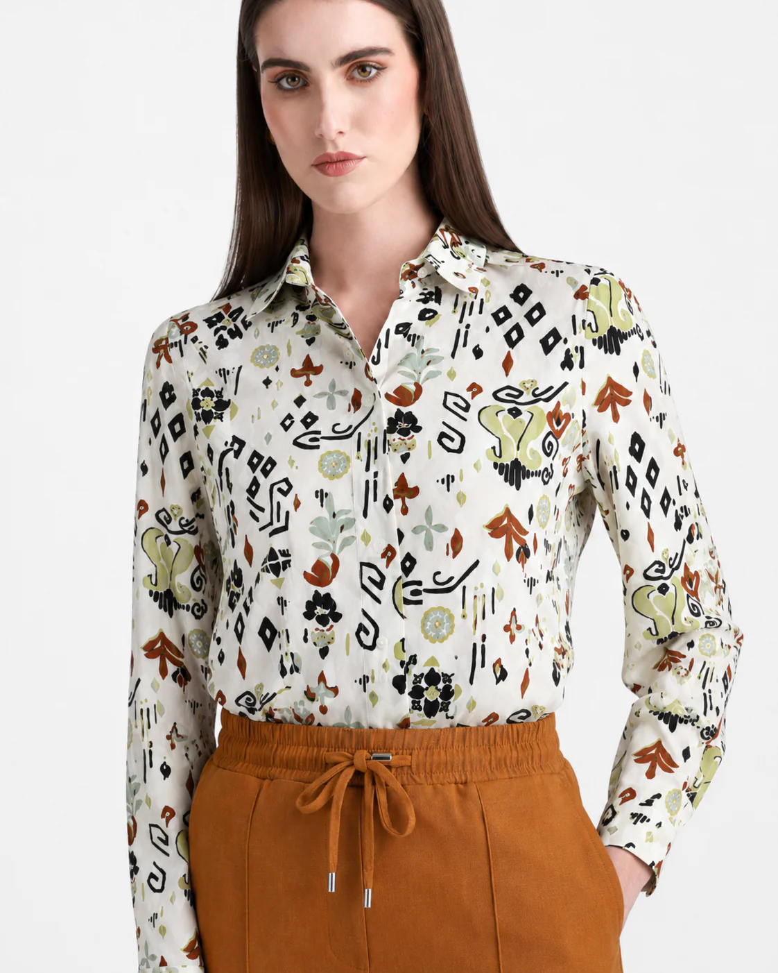 Abstract Print Satin Shirt - Image 13