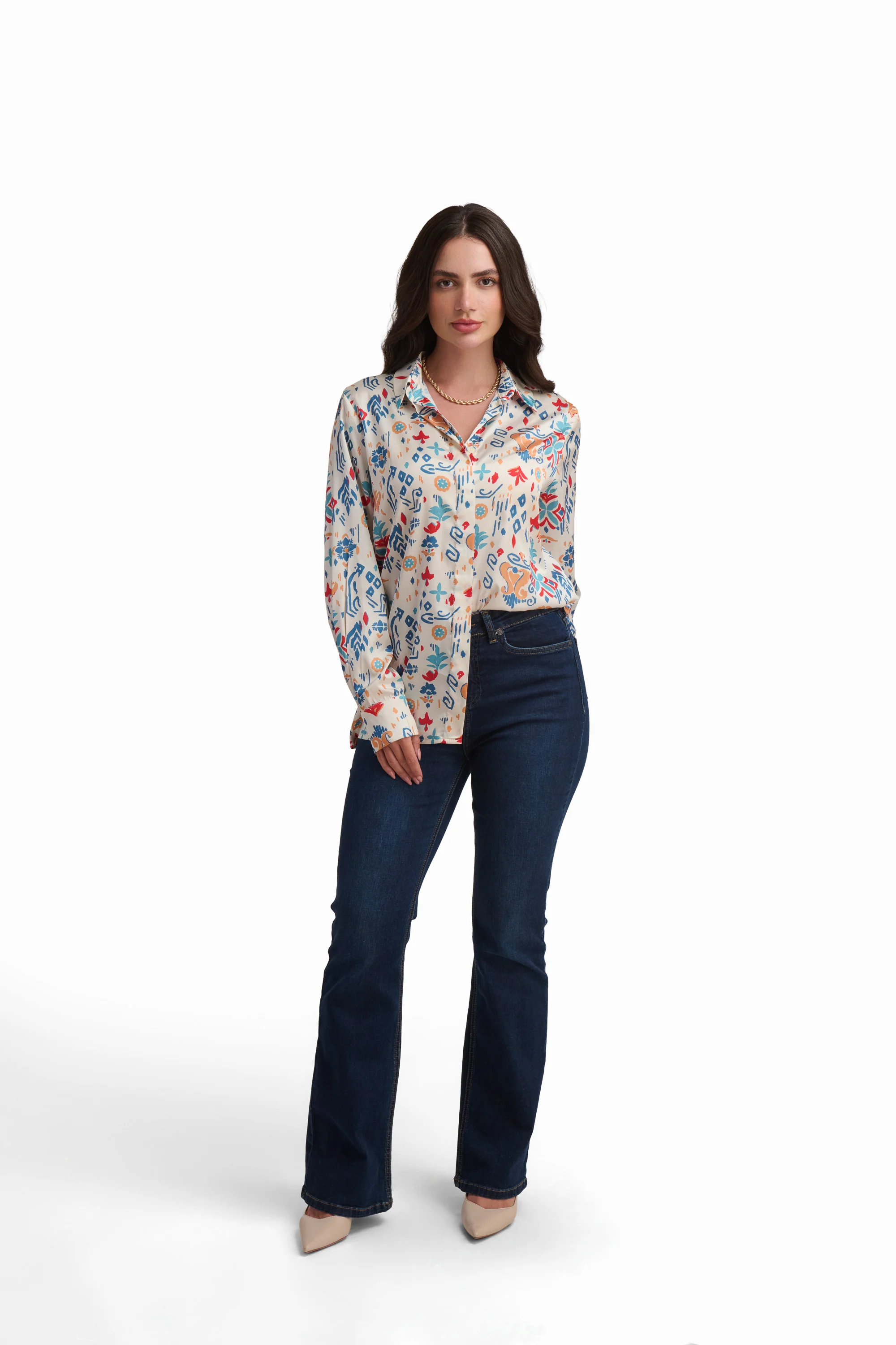 Abstract Print Satin Shirt - Image 15