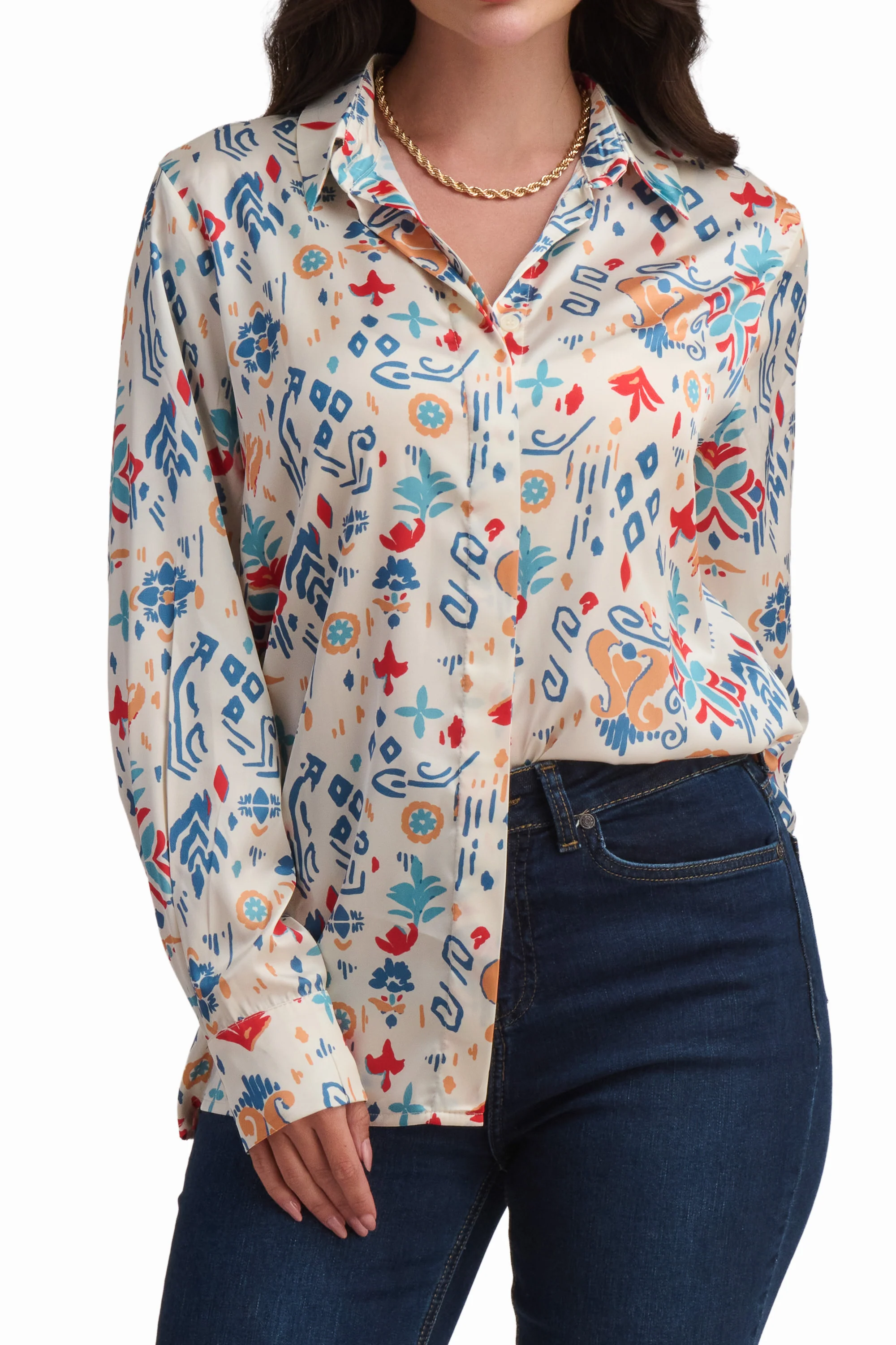 Abstract Print Satin Shirt - Image 16