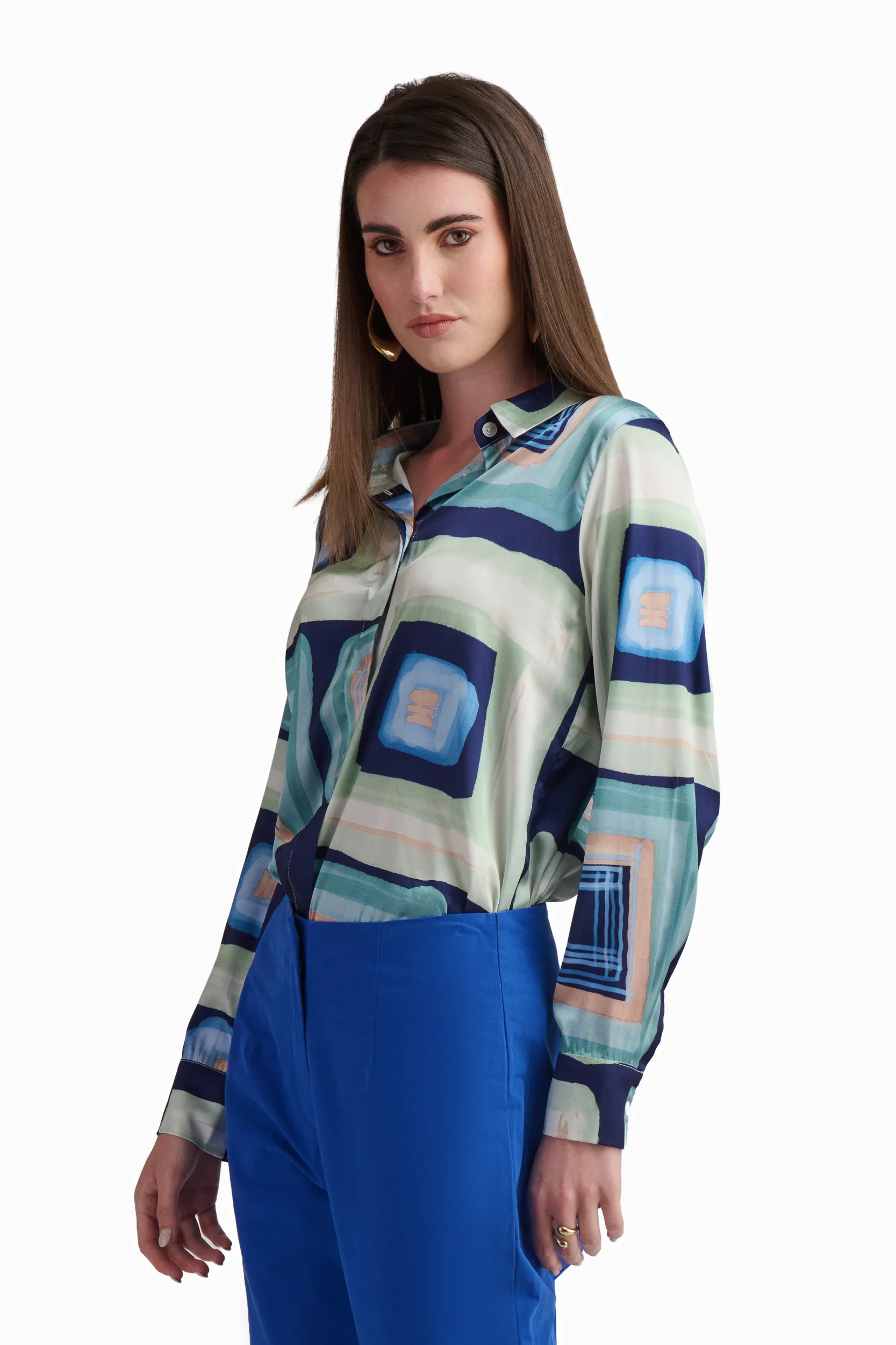 Abstract Print Satin Shirt - Image 3