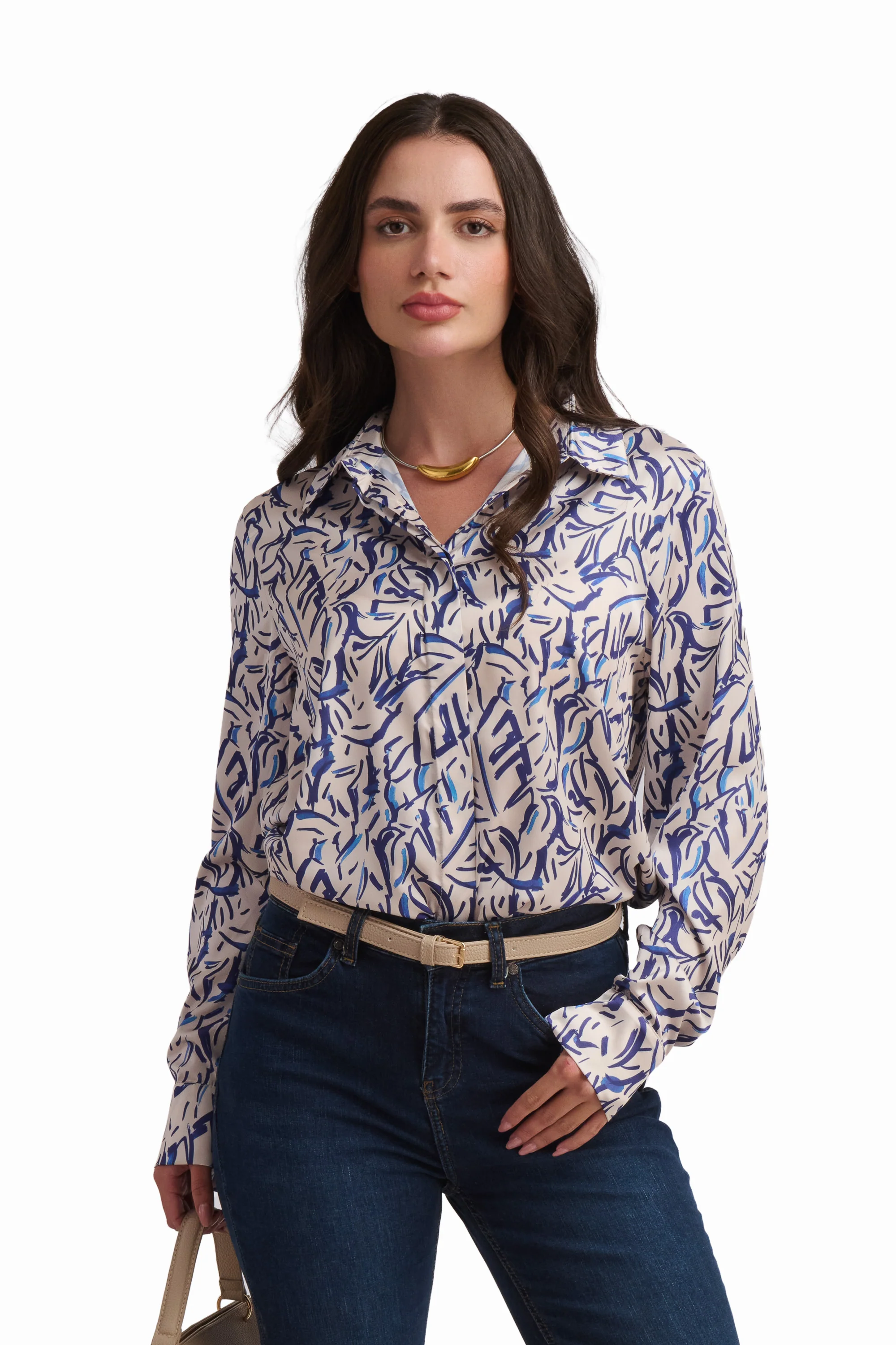 Abstract Print Satin Shirt - Image 9