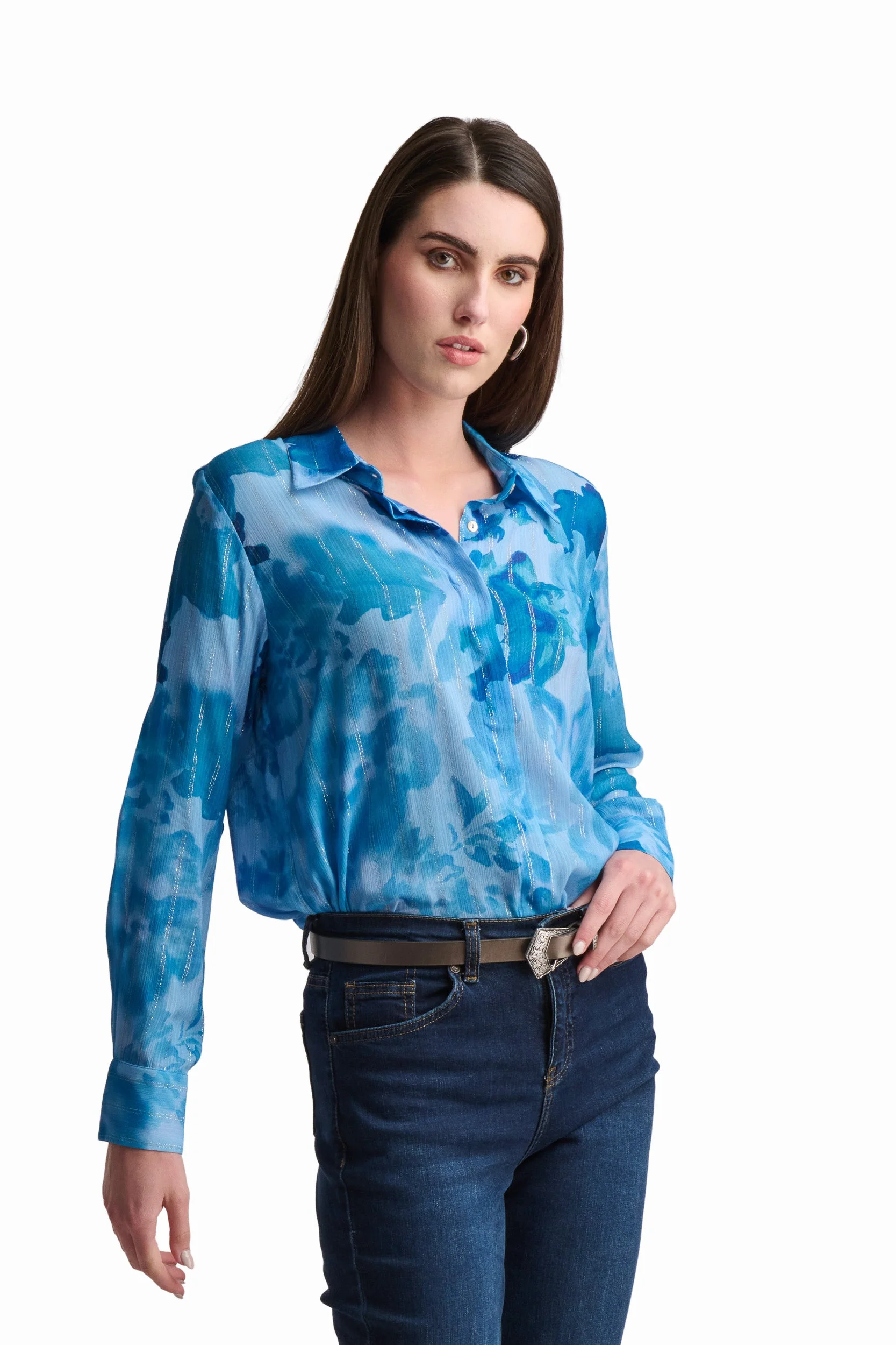Blue Printed Viscose Shirt