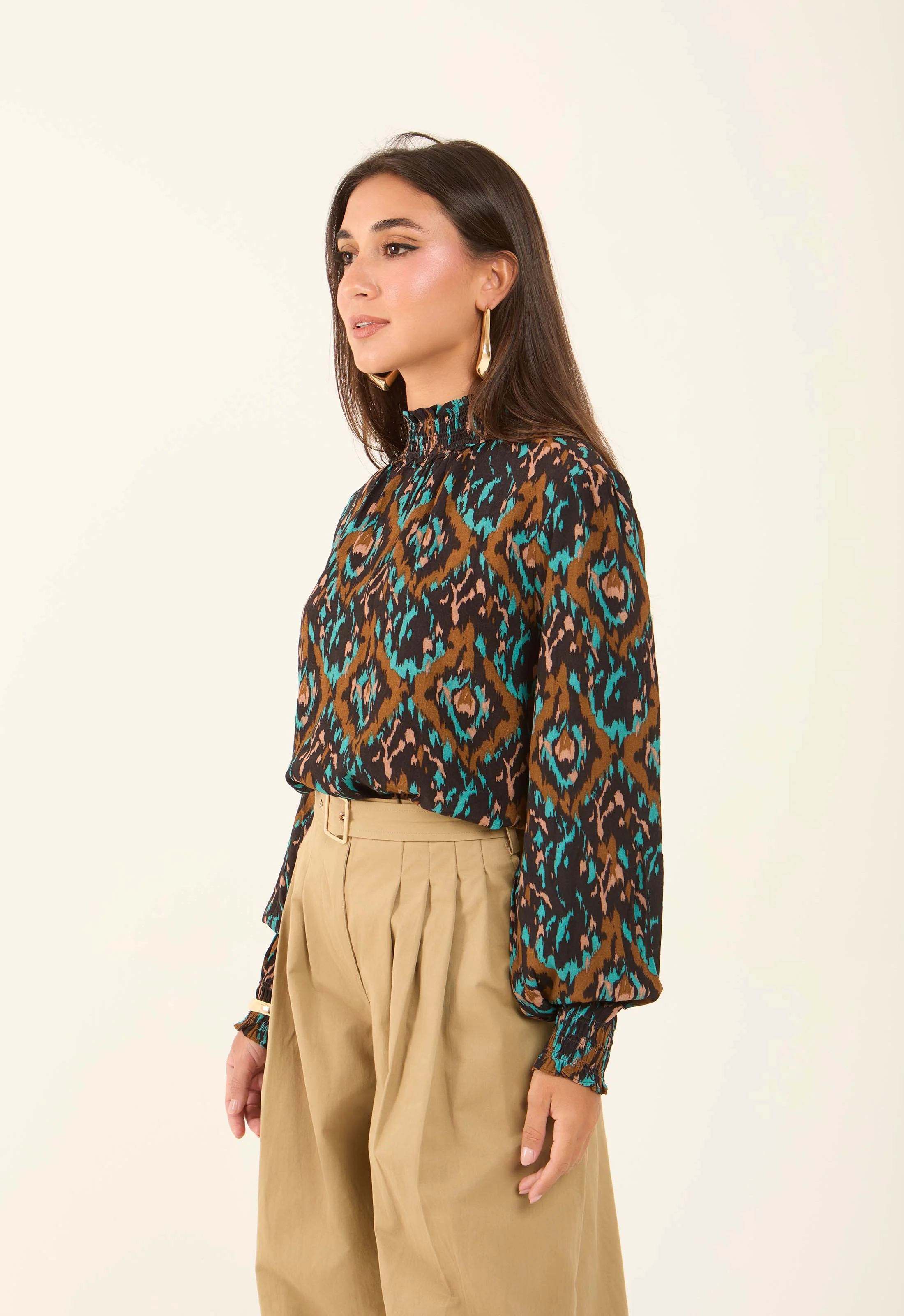 Flowy Printed High-Neck Viscose Blouse - Image 4
