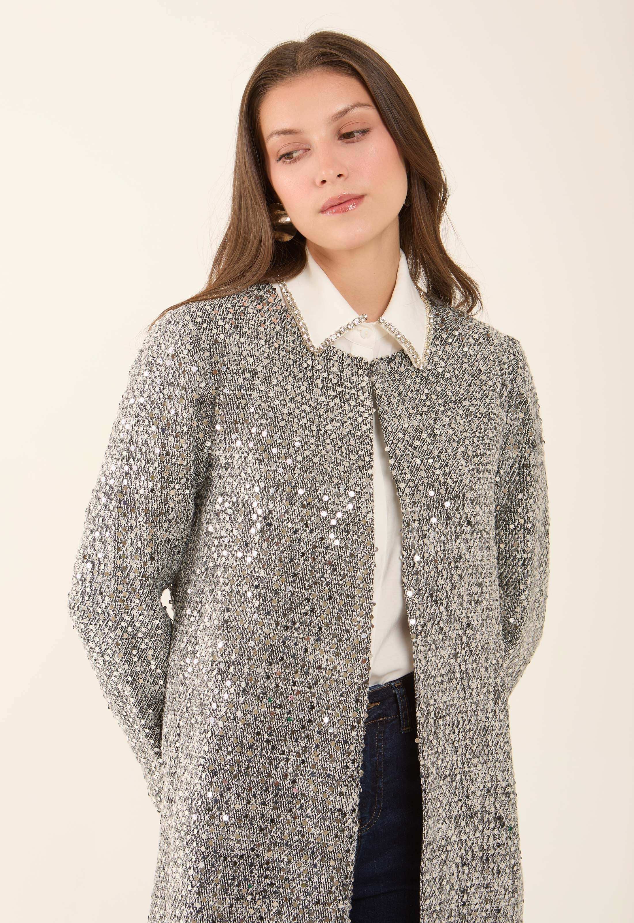 Sequined Longline Polyester Coat - Image 3