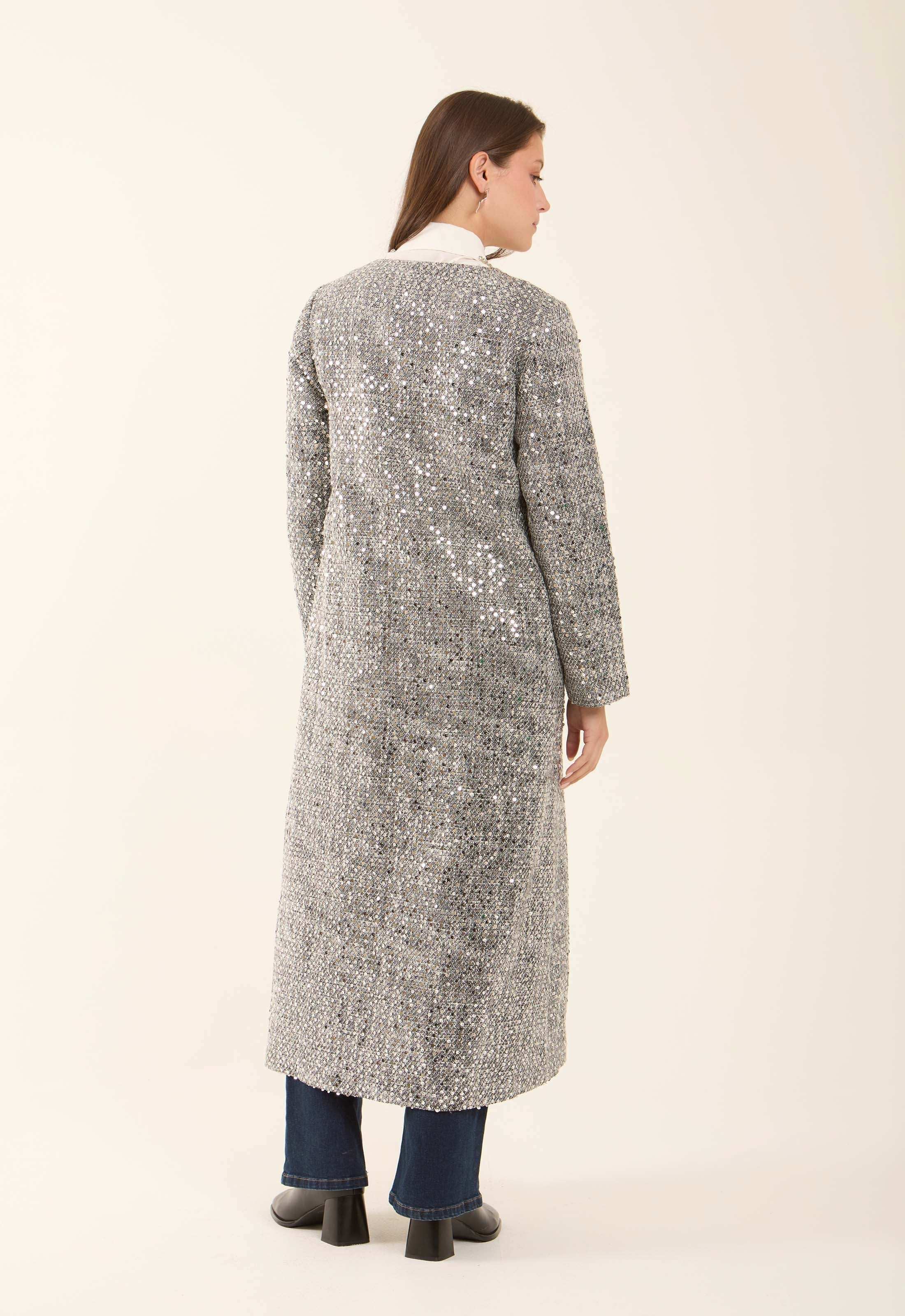 Sequined Longline Polyester Coat - Image 5