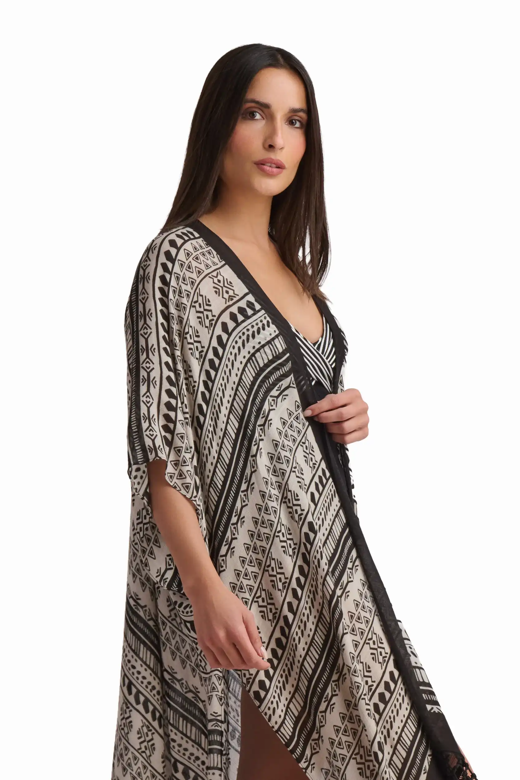 Geometric Fringe Viscose Kimono - Image 3